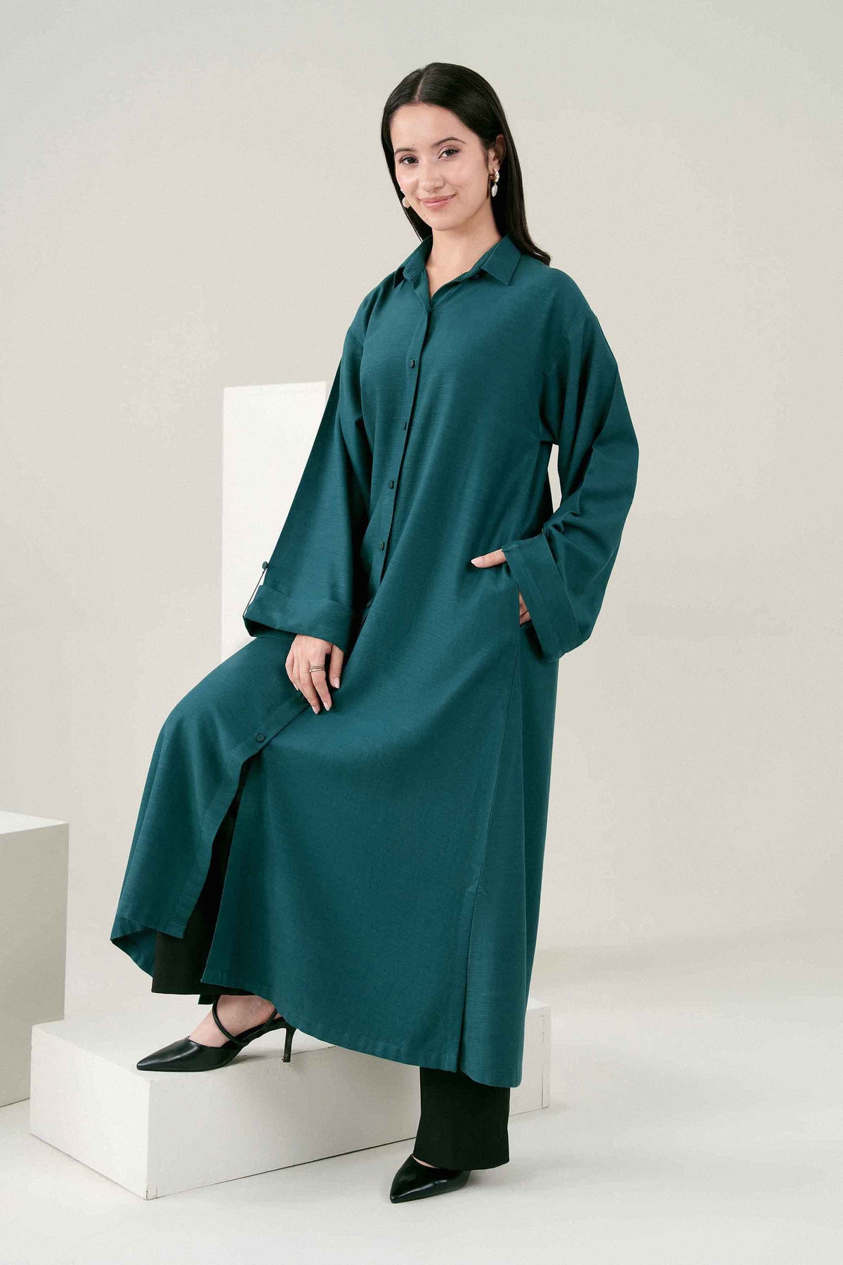 Green Solid Shirt in Yarn Dyed ready-to-wear