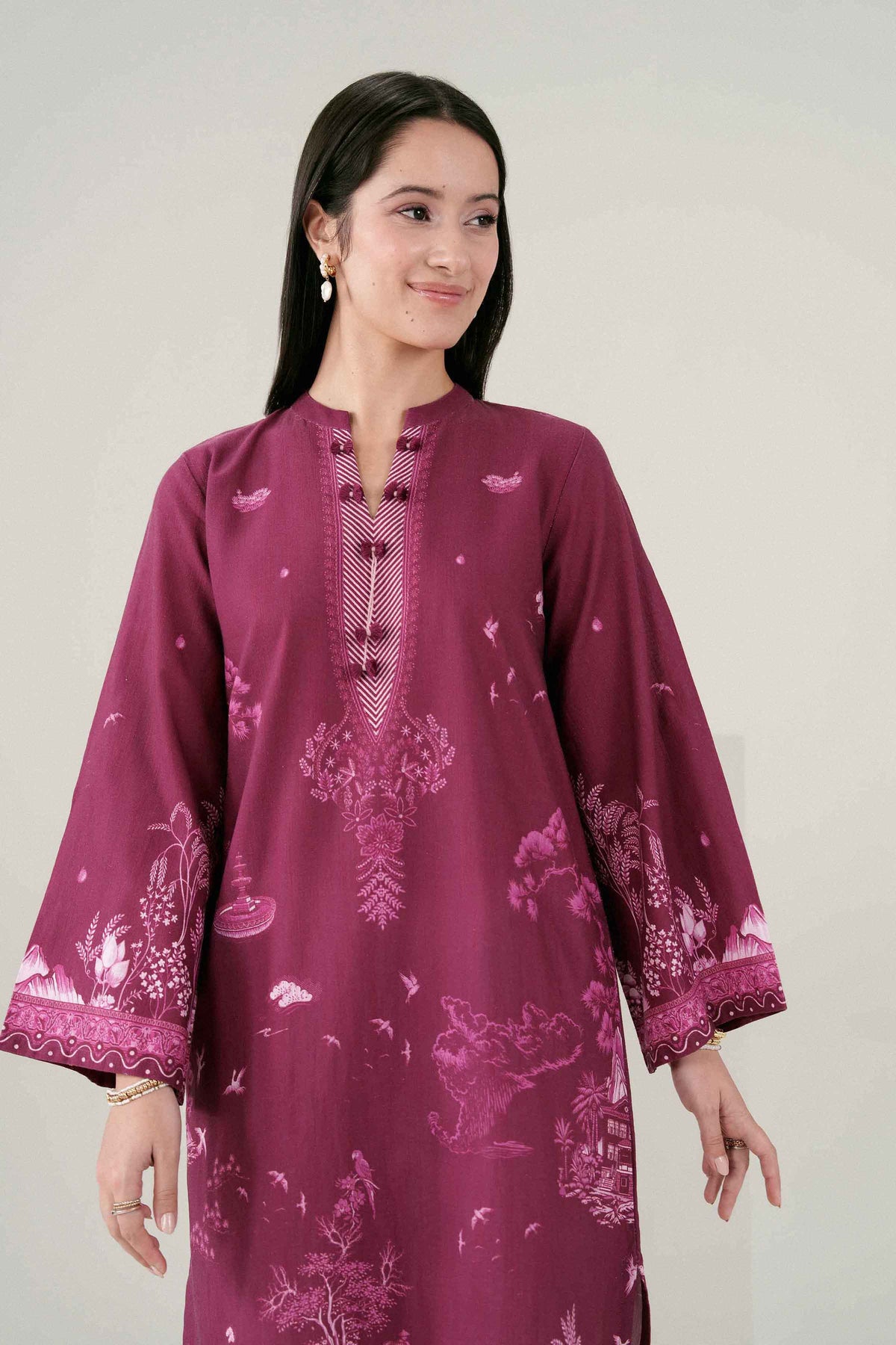 Purple Printed Shirt in Khaddar ready-to-wear
