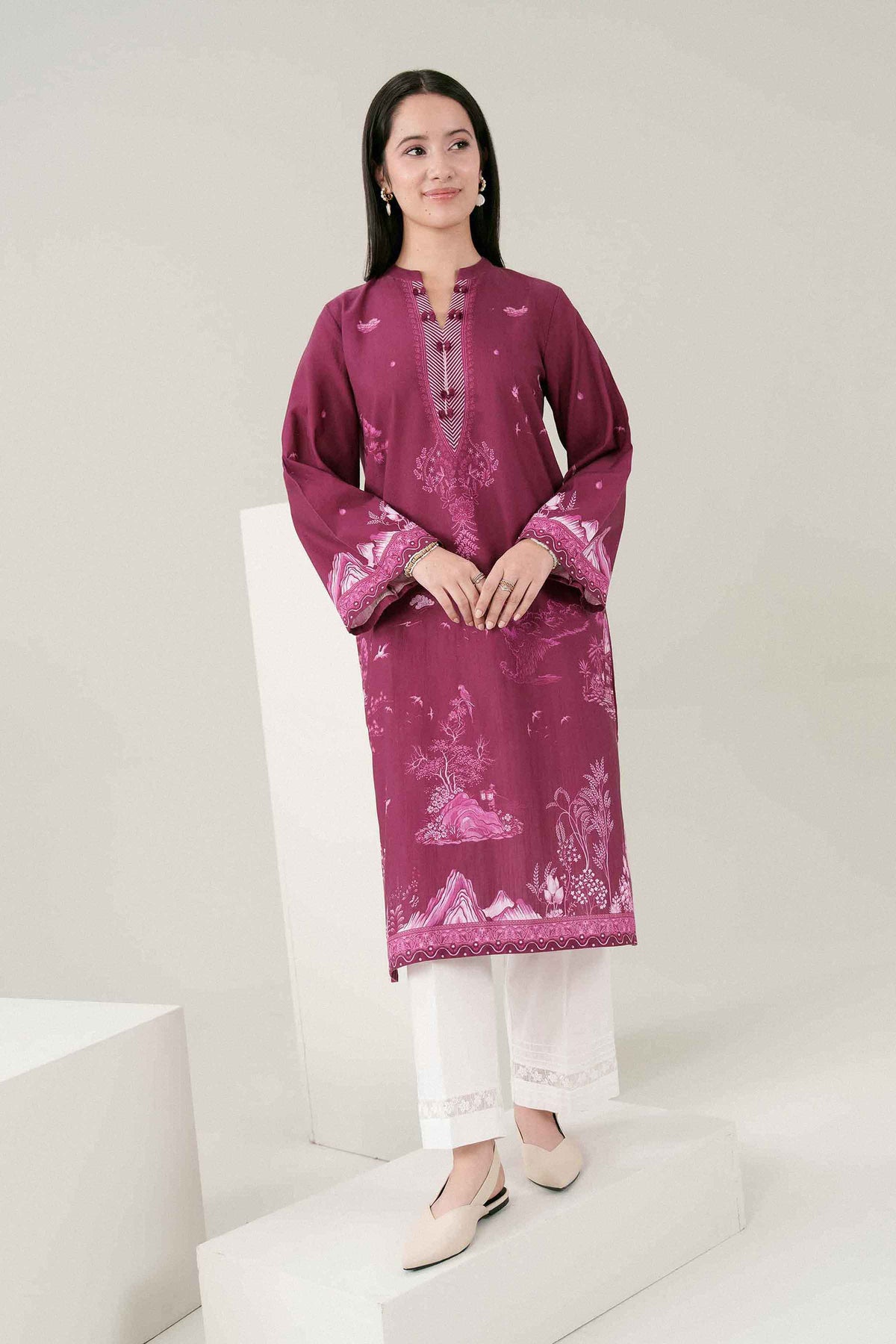 Purple Printed Shirt in Khaddar ready-to-wear