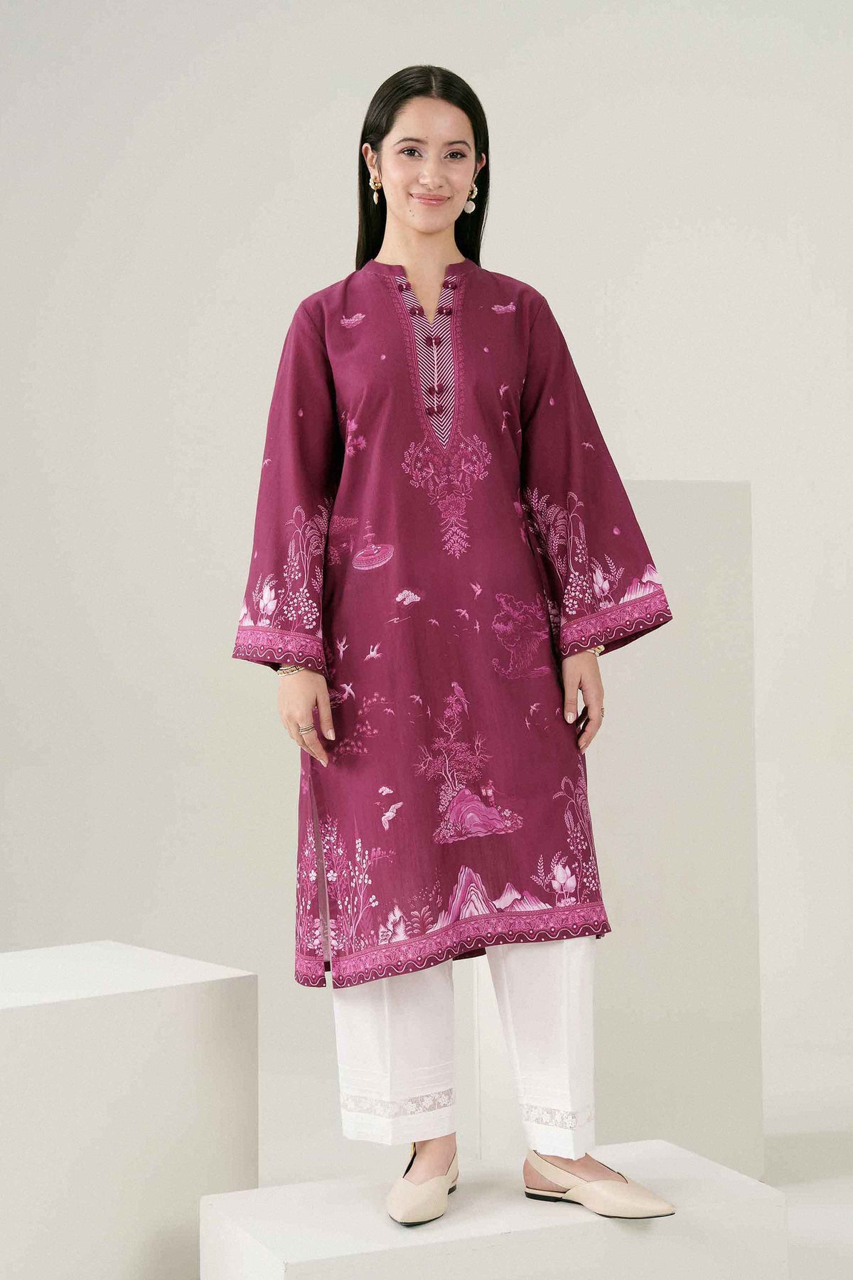 Purple Printed Shirt in Khaddar ready-to-wear