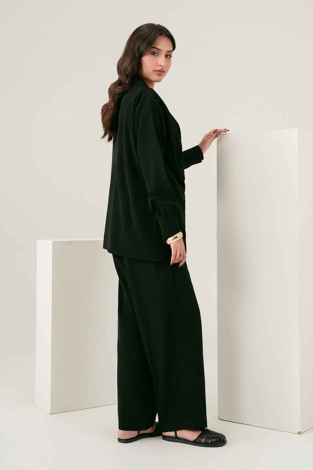 Black 2-Piece Solid Suit in Georgette ready-to-wear