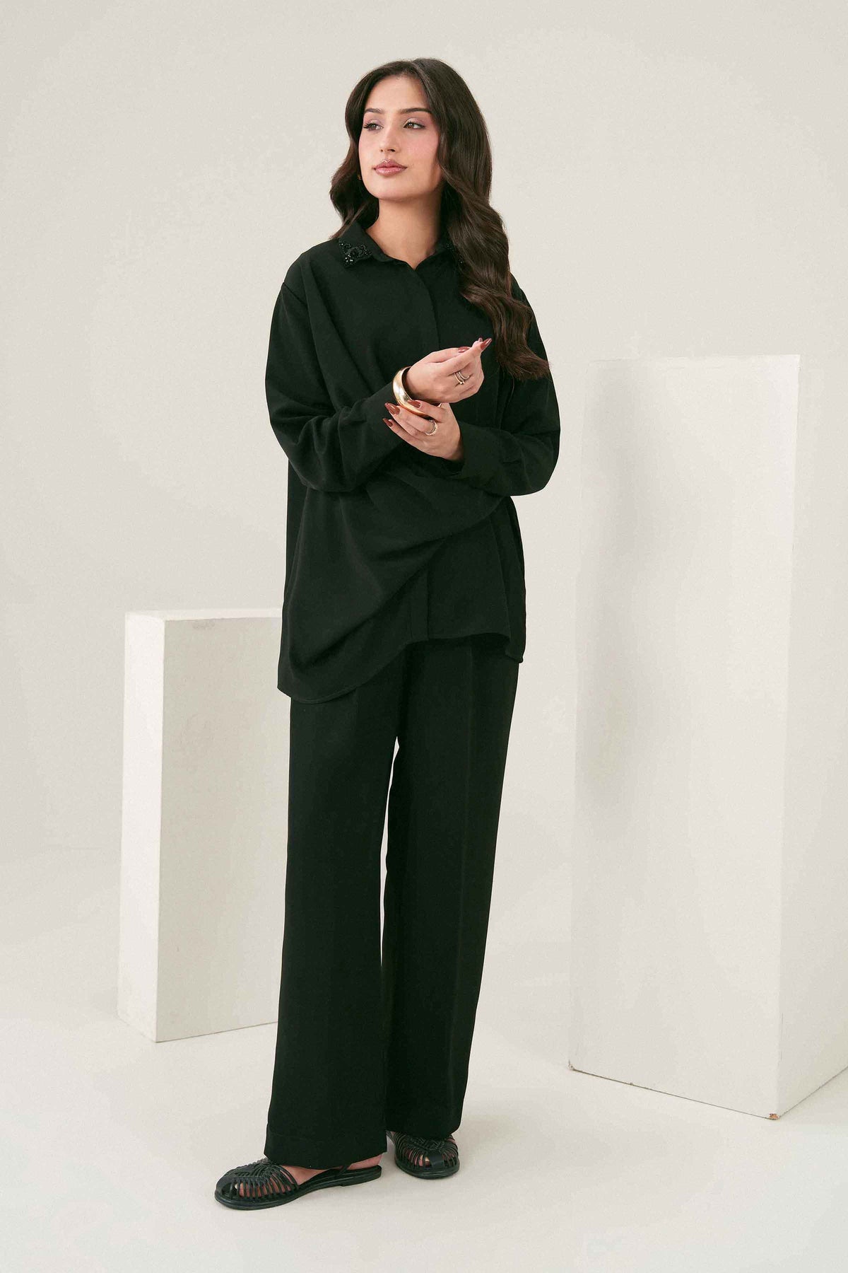 Black 2-Piece Solid Suit in Georgette ready-to-wear