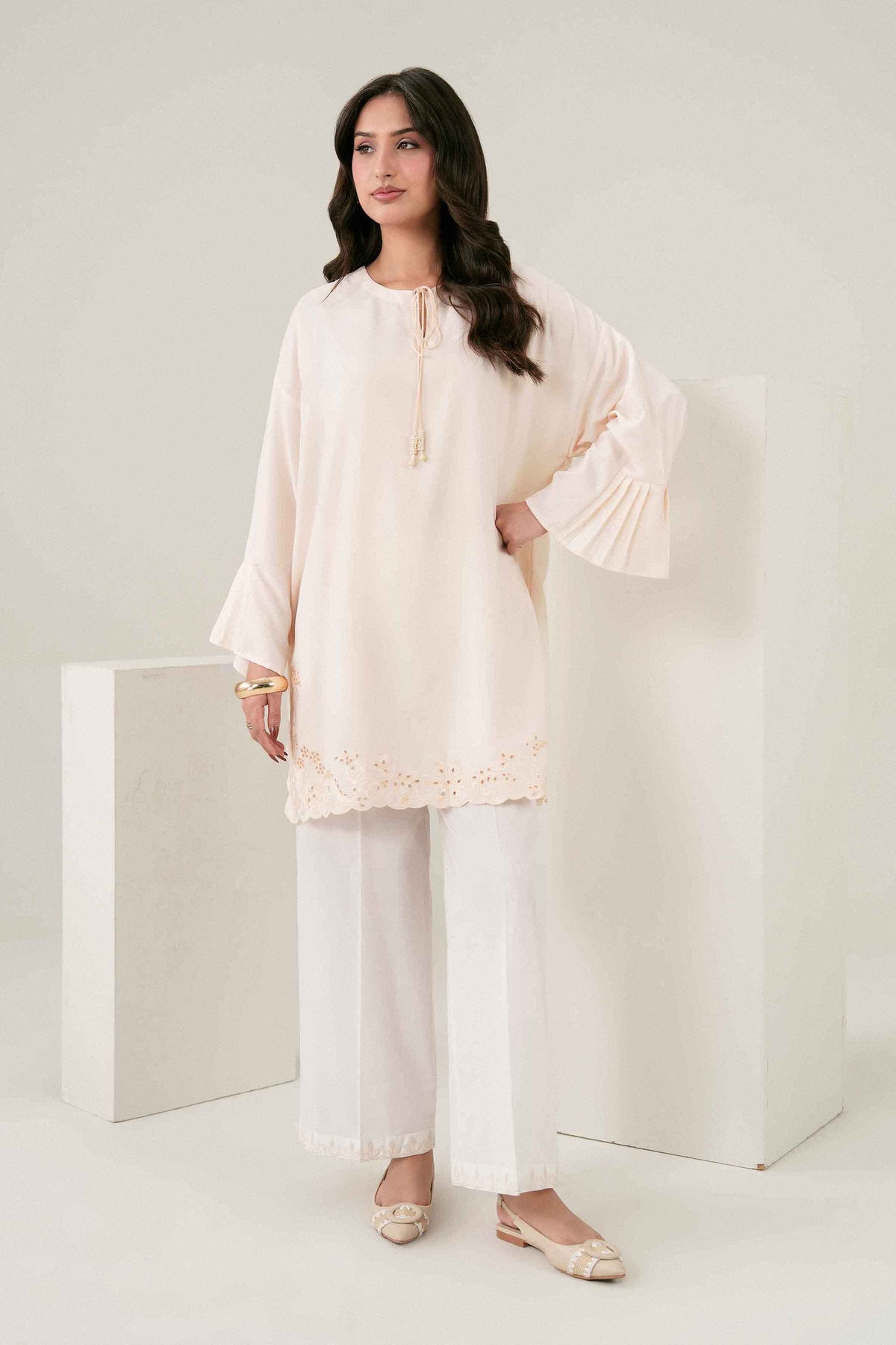 Off White Embroidered Shirt in Georgette ready-to-wear