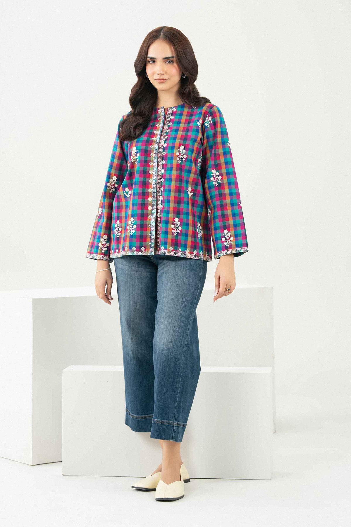 Multi Printed Embroidered Jacket in Yarn Dyed ready-to-wear