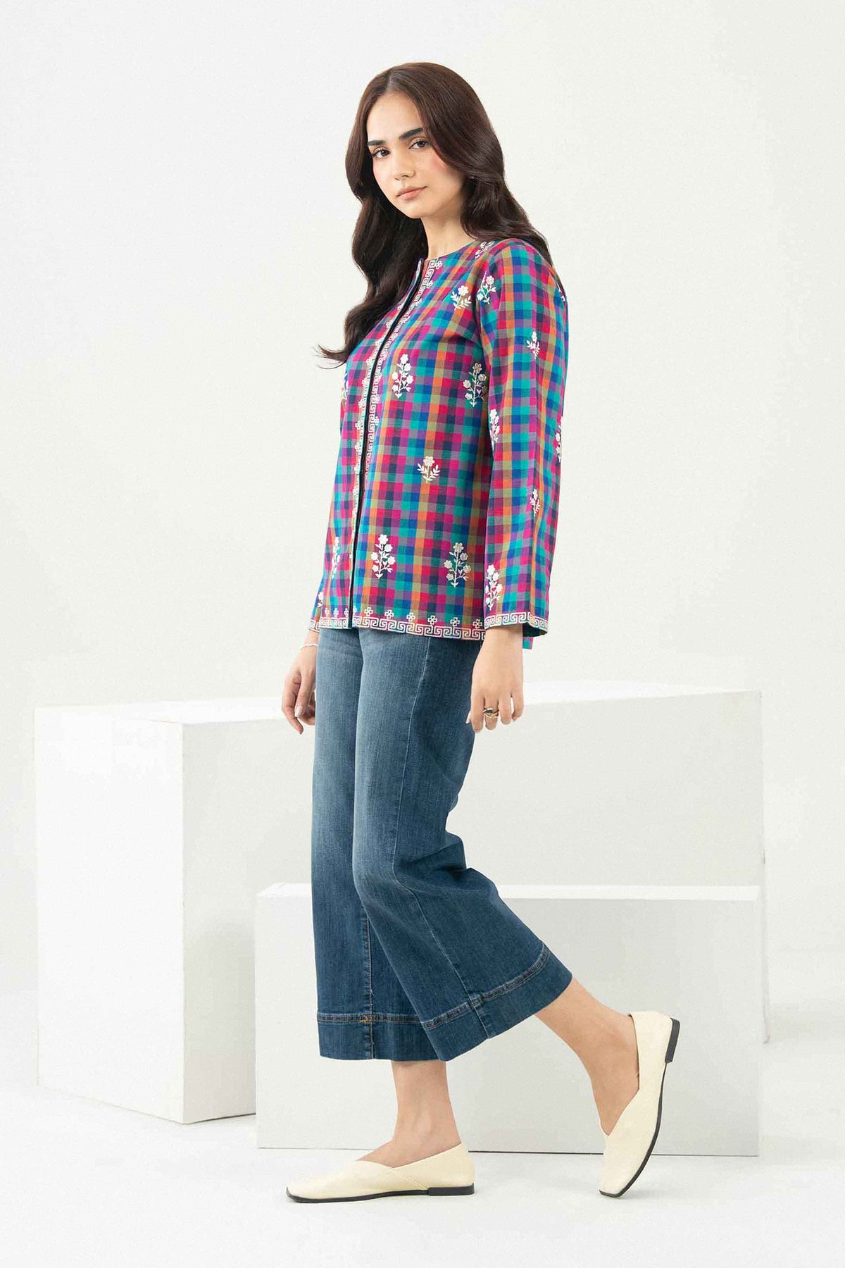 Multi Printed Embroidered Jacket in Yarn Dyed ready-to-wear