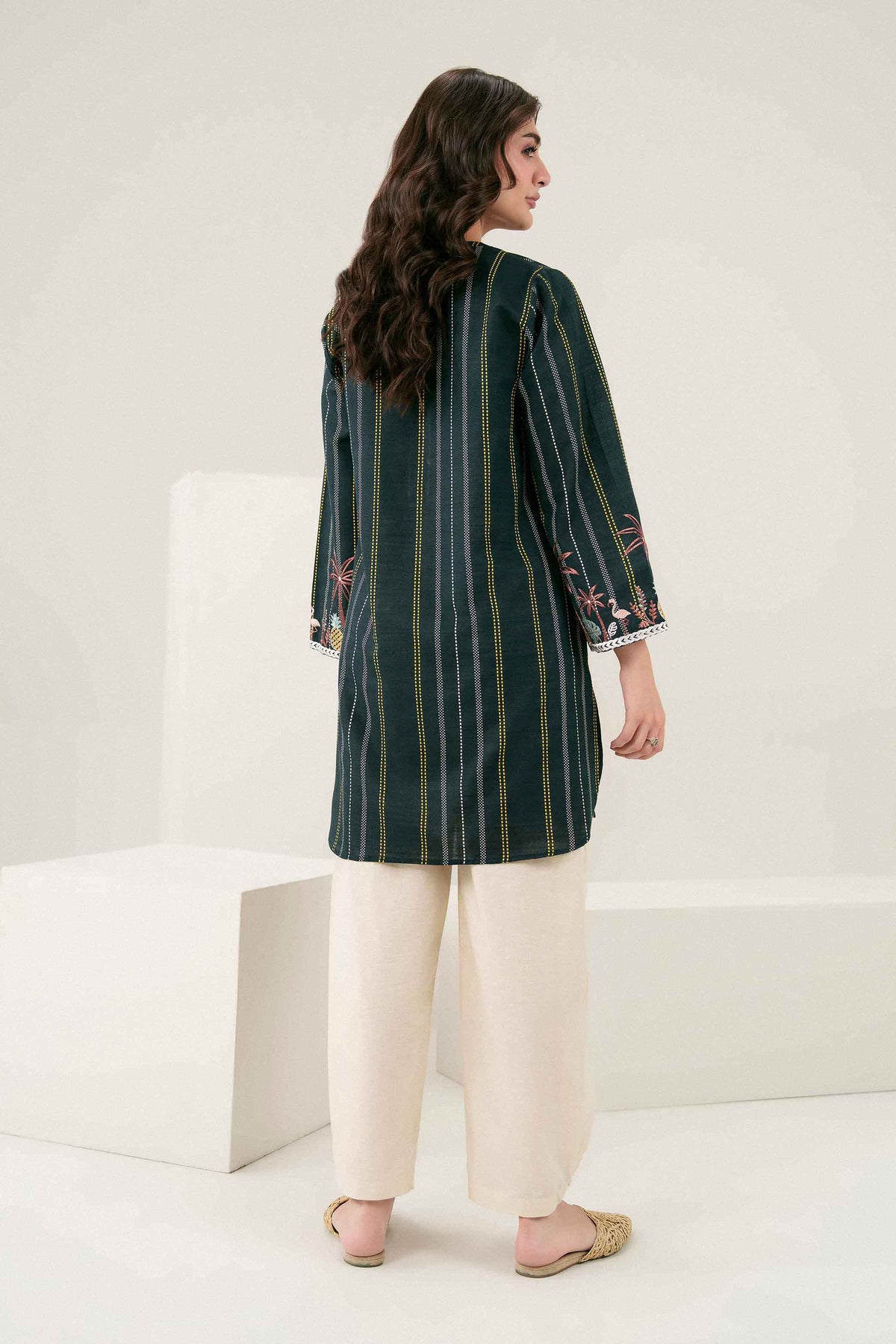 Black Printed Embroidered Shirt in Khaddar ready-to-wear