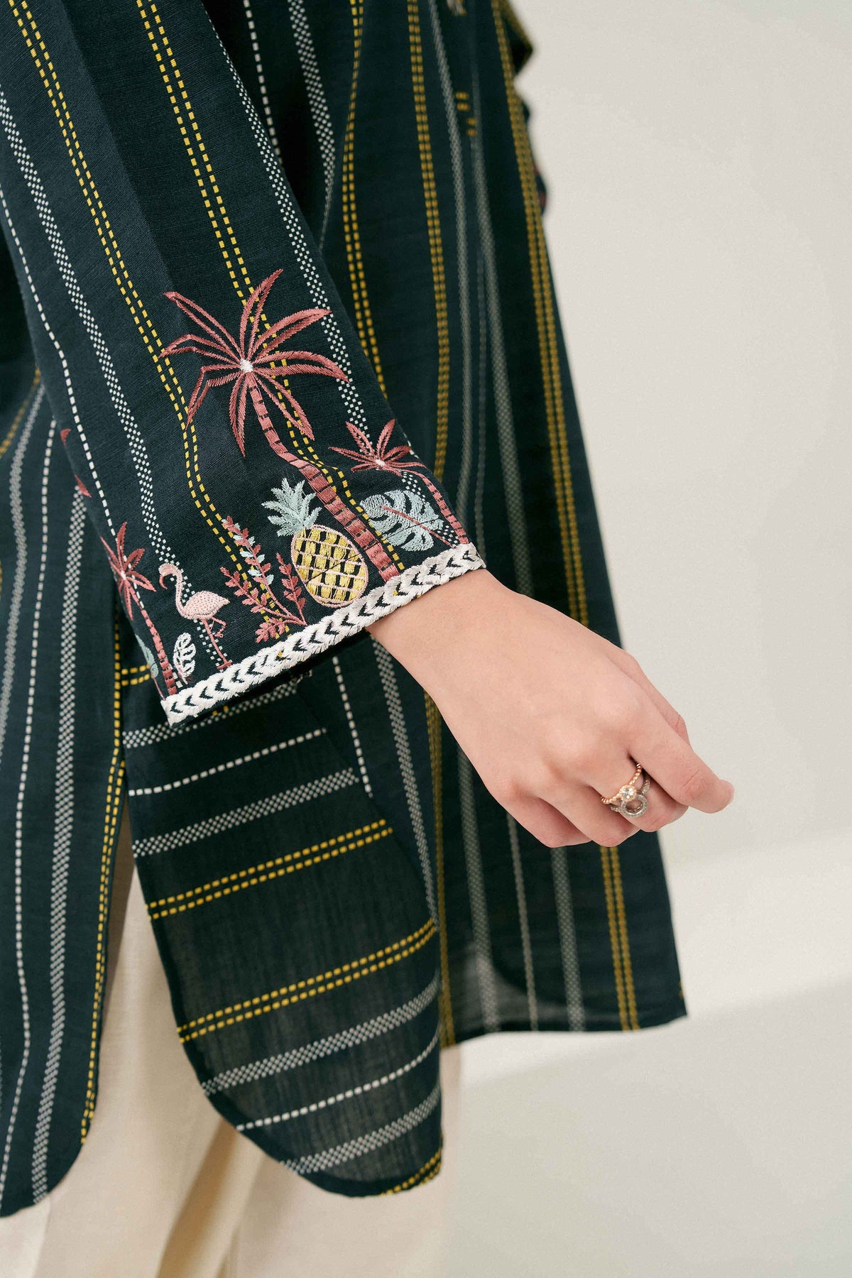 Black Printed Embroidered Shirt in Khaddar ready-to-wear
