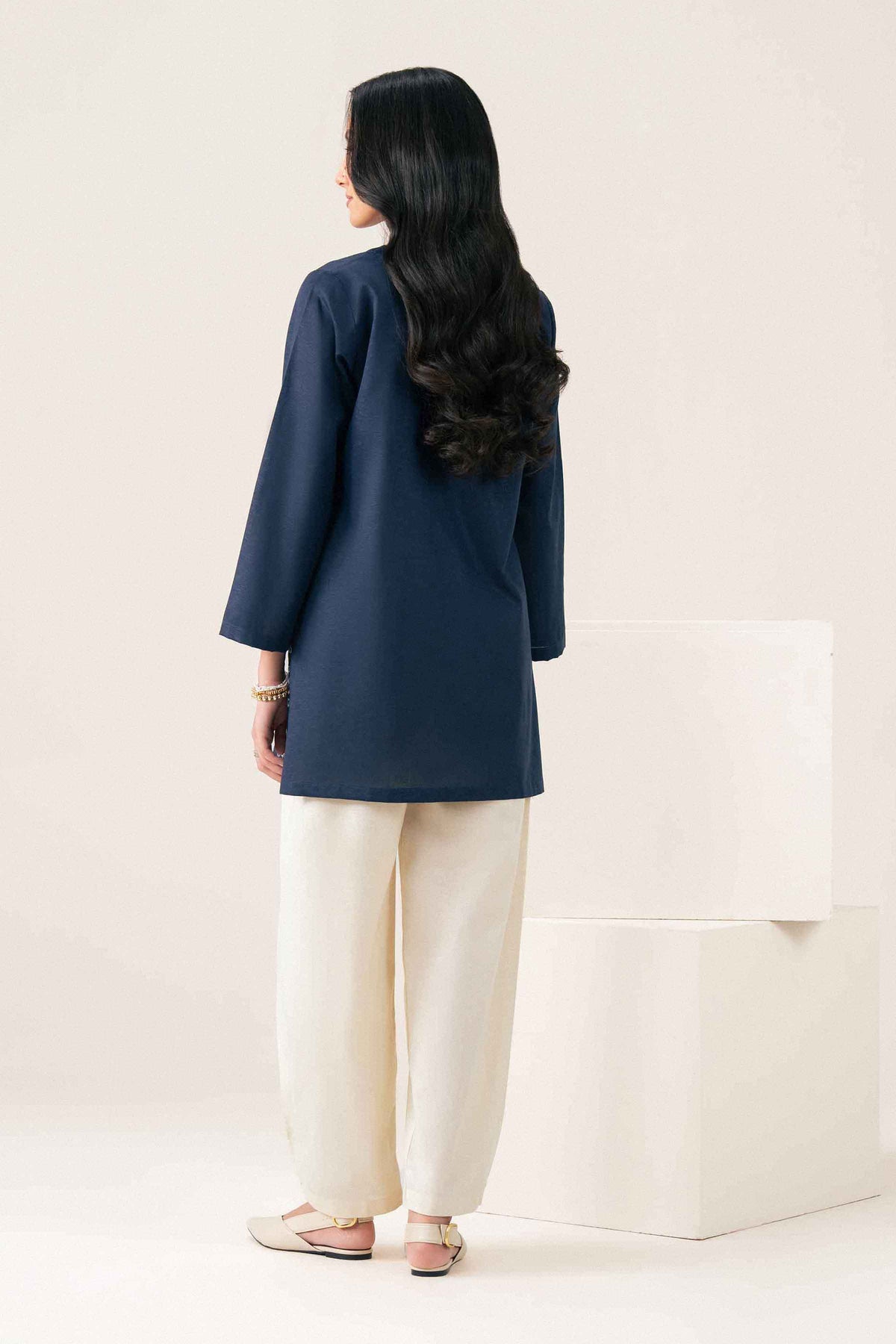 Blue Embroidered Shirt in Karandi ready-to-wear
