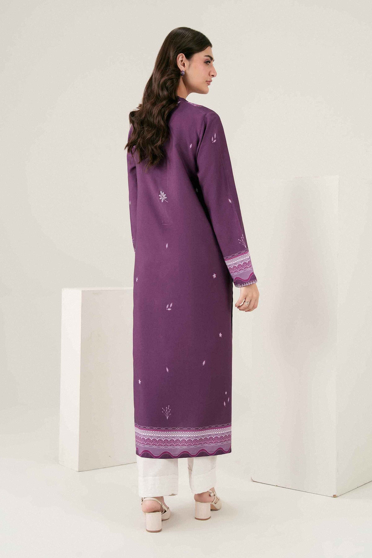 Purple Printed Embroidered Shirt in Linen ready-to-wear