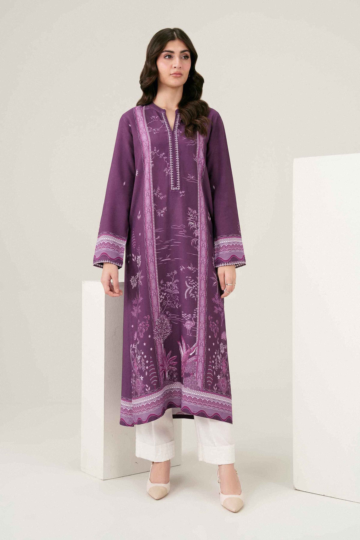 Purple Printed Embroidered Shirt in Linen ready-to-wear