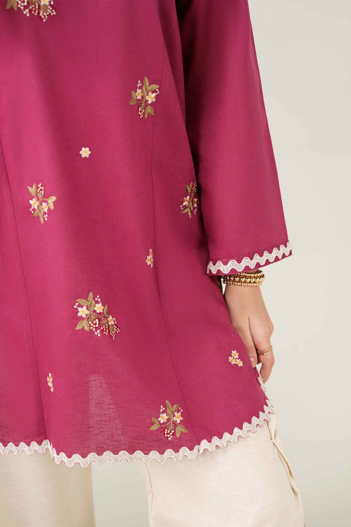 Pink Embroidered Shirt in Karandi ready-to-wear