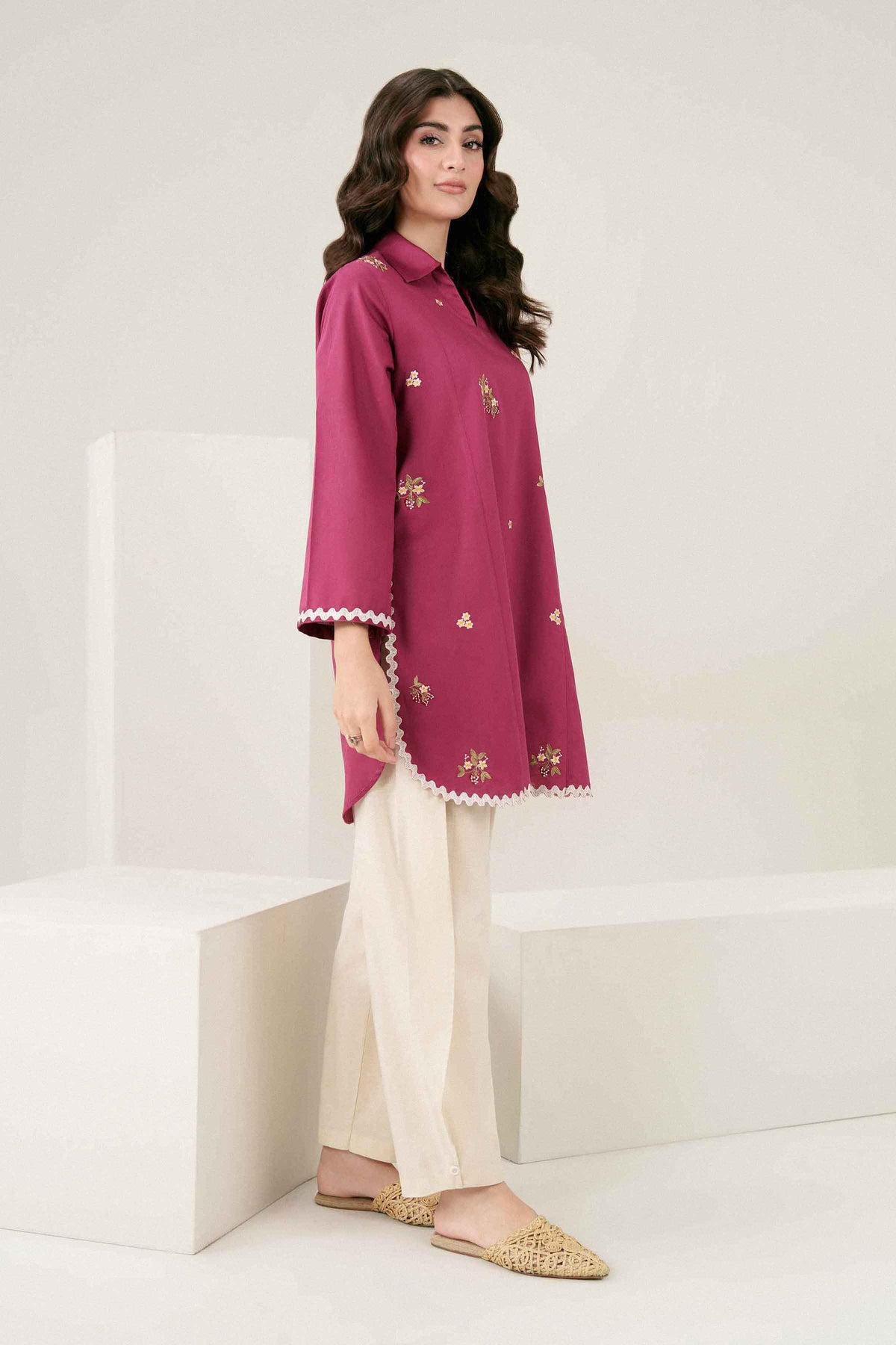 Pink Embroidered Shirt in Karandi ready-to-wear
