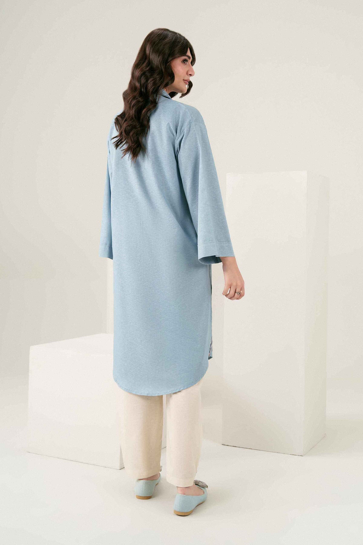 Blue Embroidered Shirt in Karandi ready-to-wear