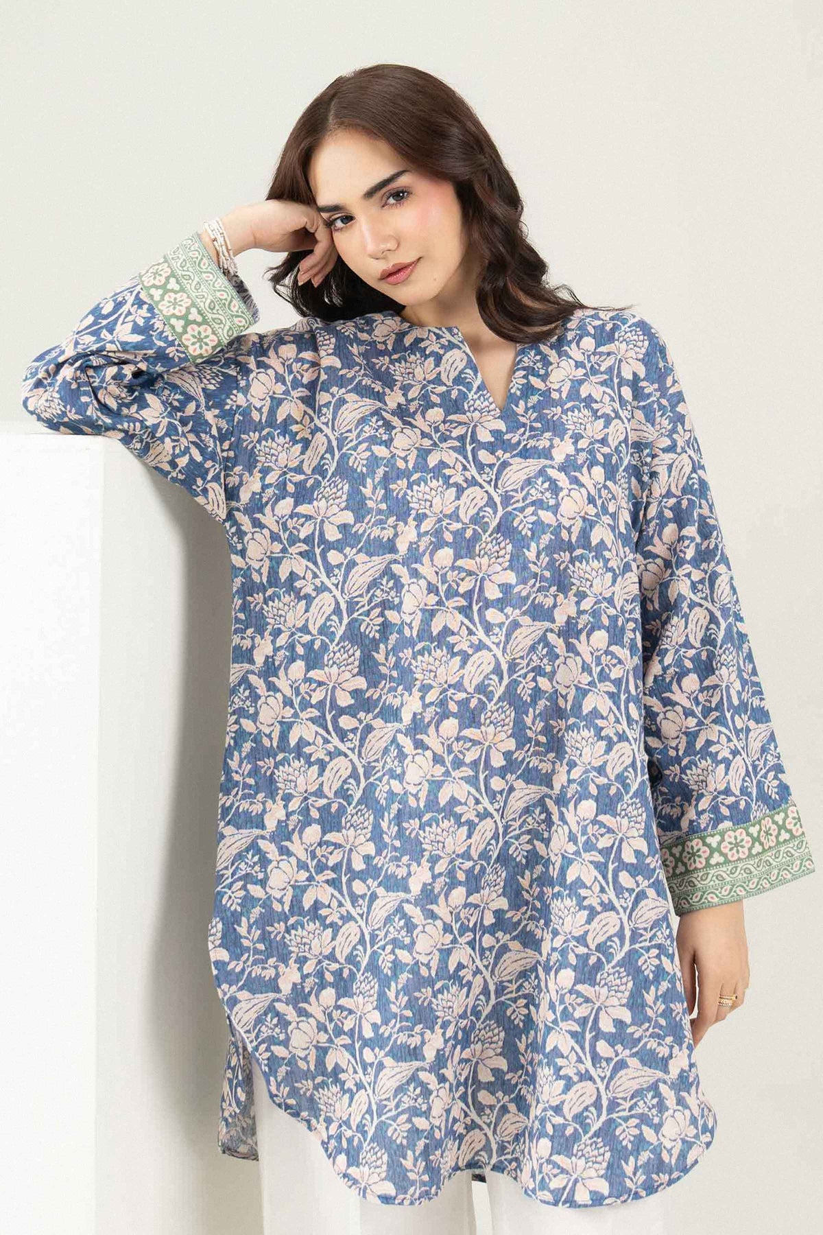 Blue Printed Shirt in Khaddar ready-to-wear