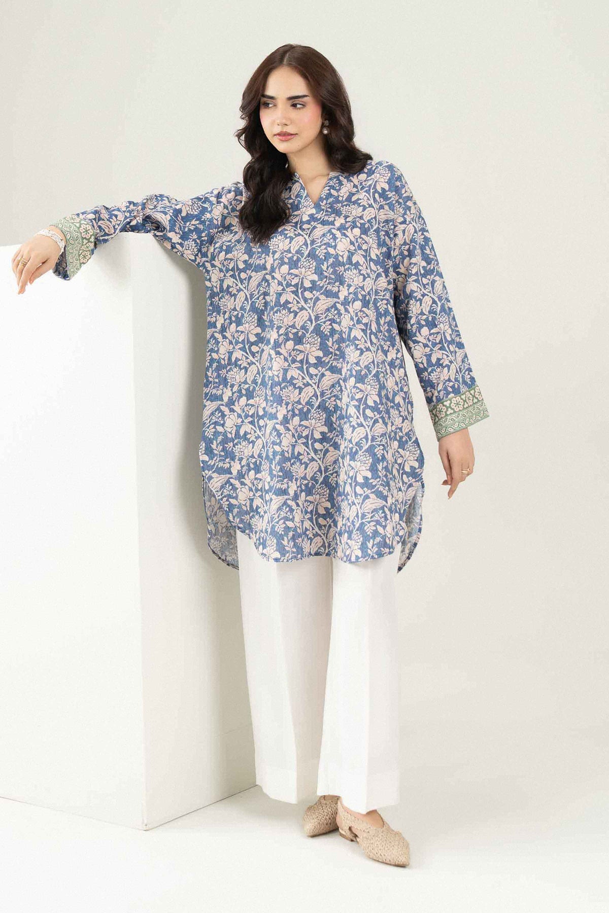 Blue Printed Shirt in Khaddar ready-to-wear