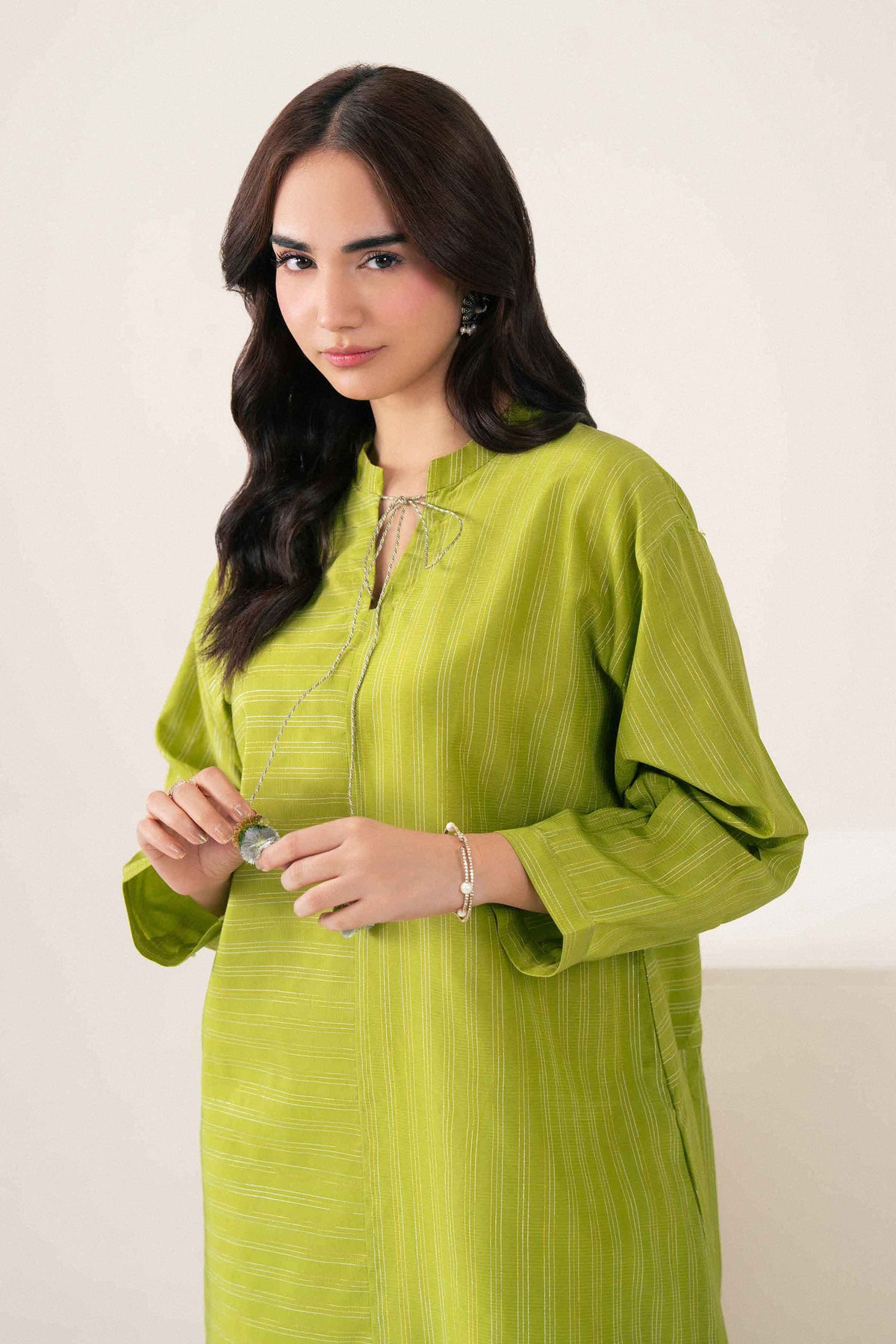 Green Solid Shirt in Fancy Stripe ready-to-wear