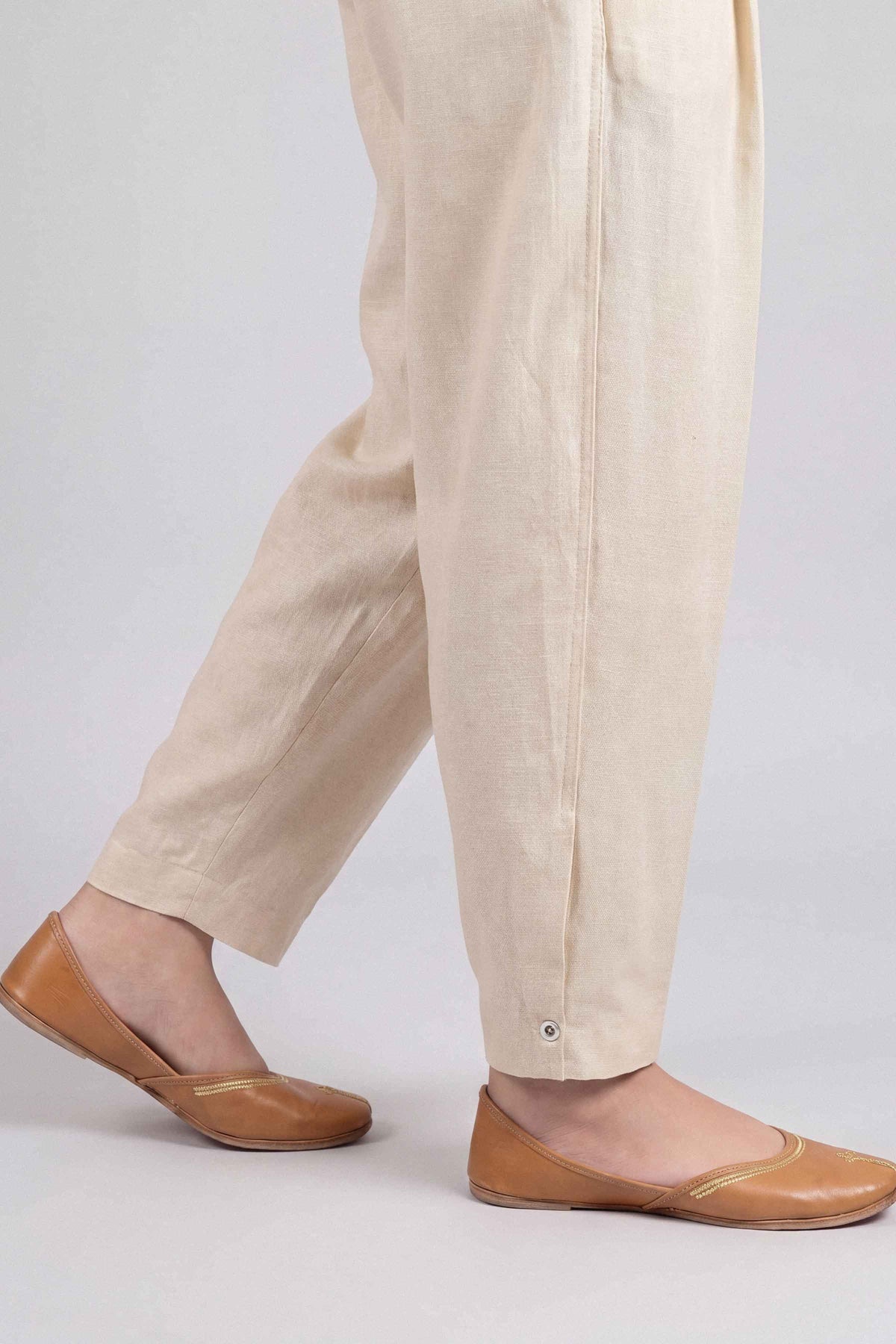 Beige Solid Pants in Karandi ready-to-wear