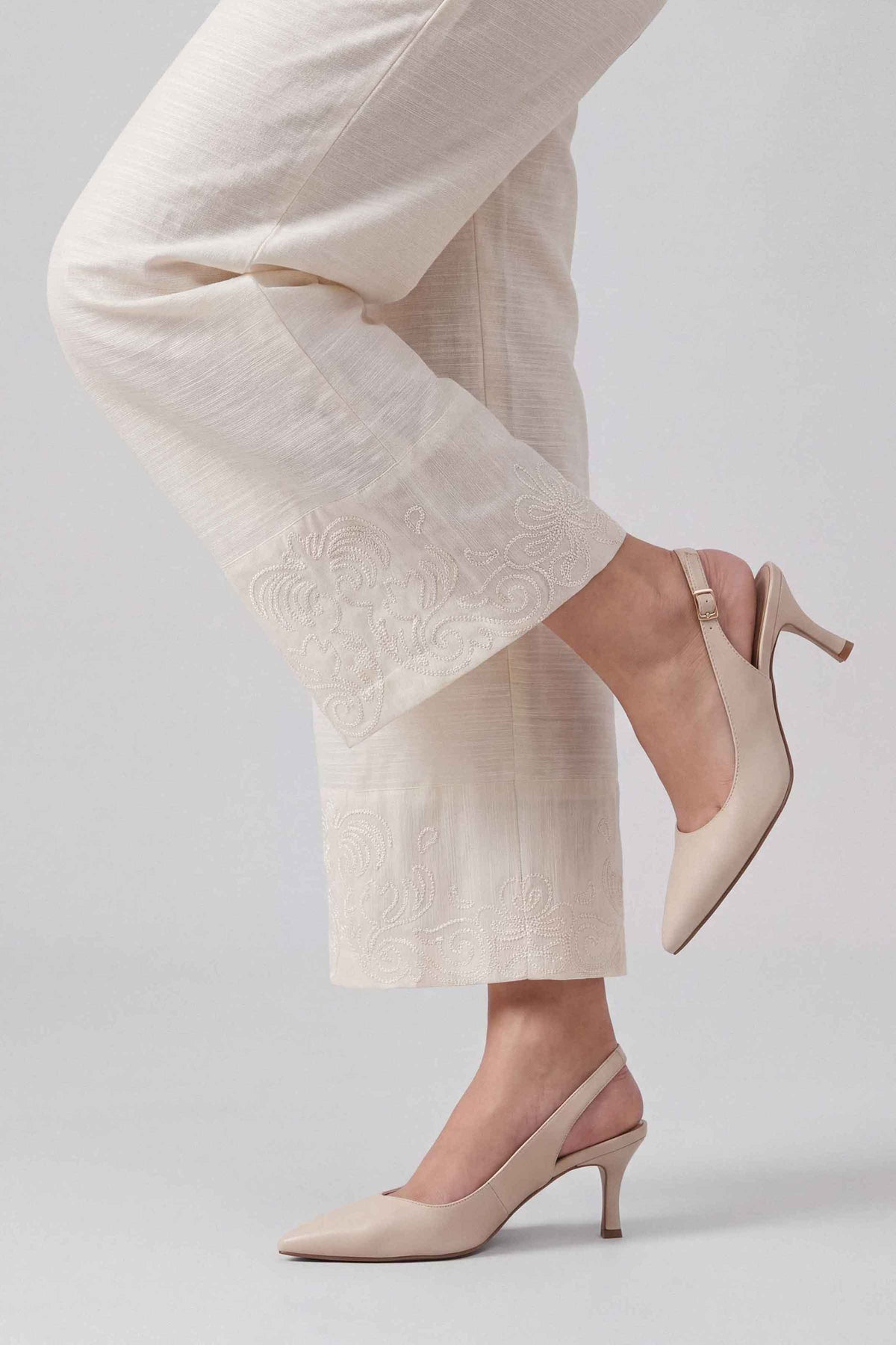 White Embroidered Trousers in Khaddar