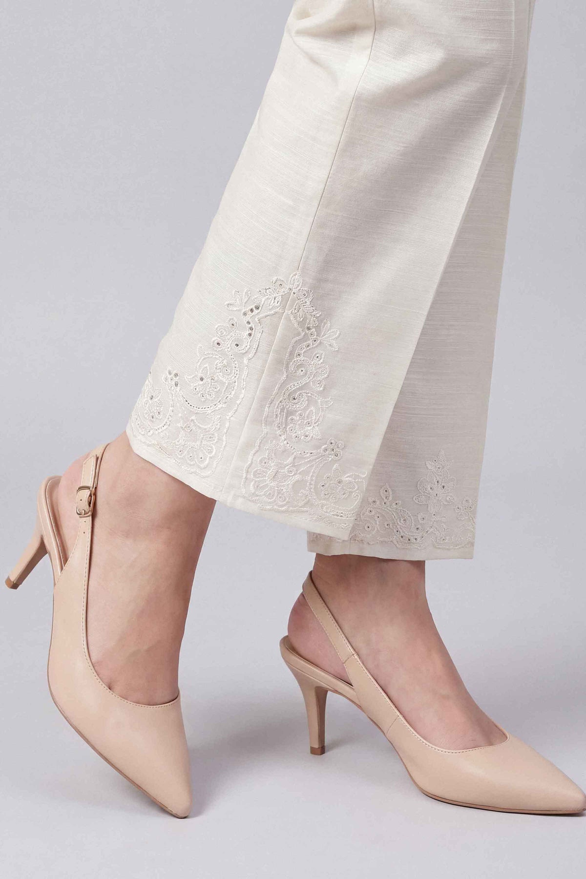 Off White Embroidered Culottes in Khaddar