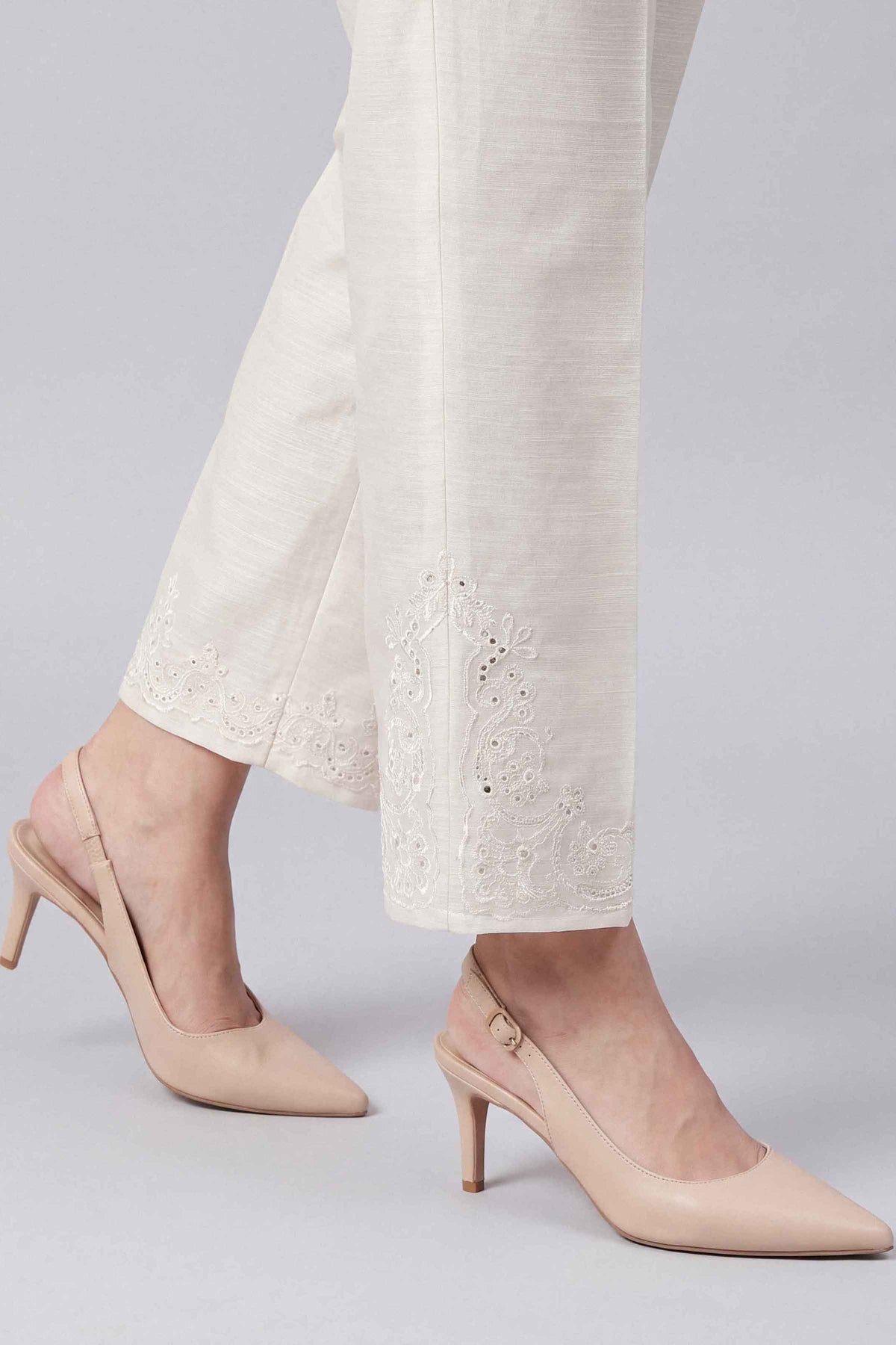 Off White Embroidered Culottes in Khaddar