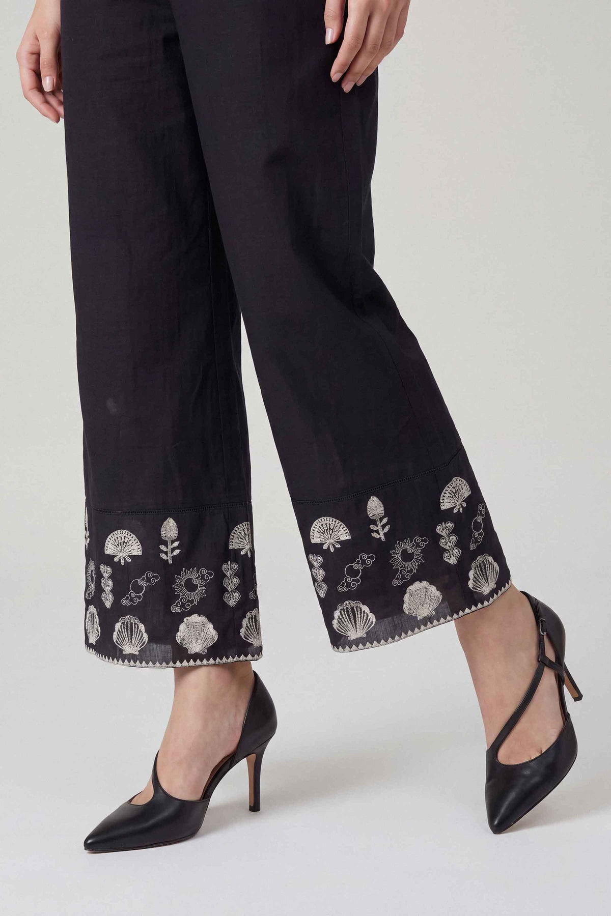 Black Embroidered Trousers in Khaddar ready-to-wear