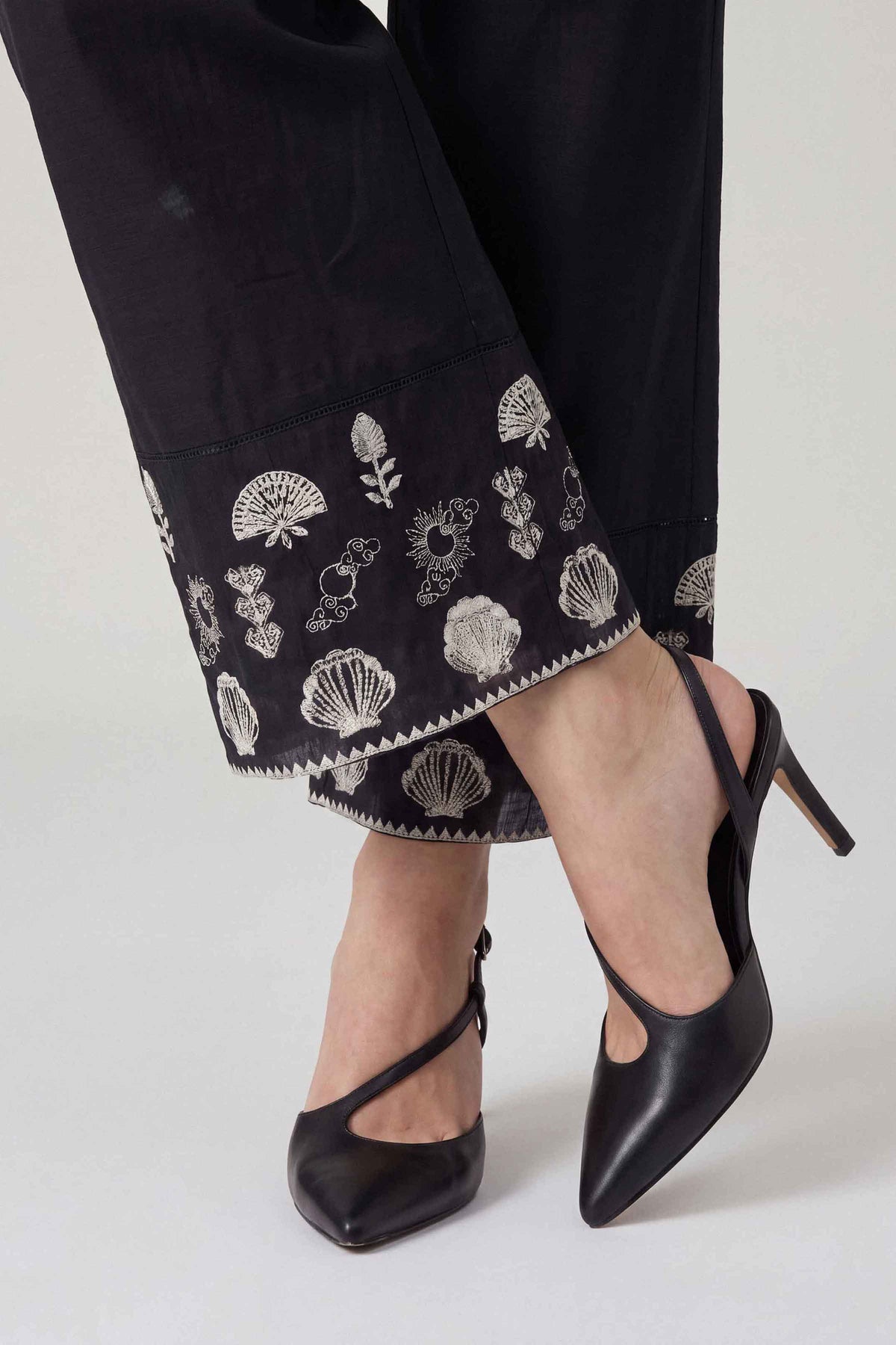 Black Embroidered Trousers in Khaddar ready-to-wear