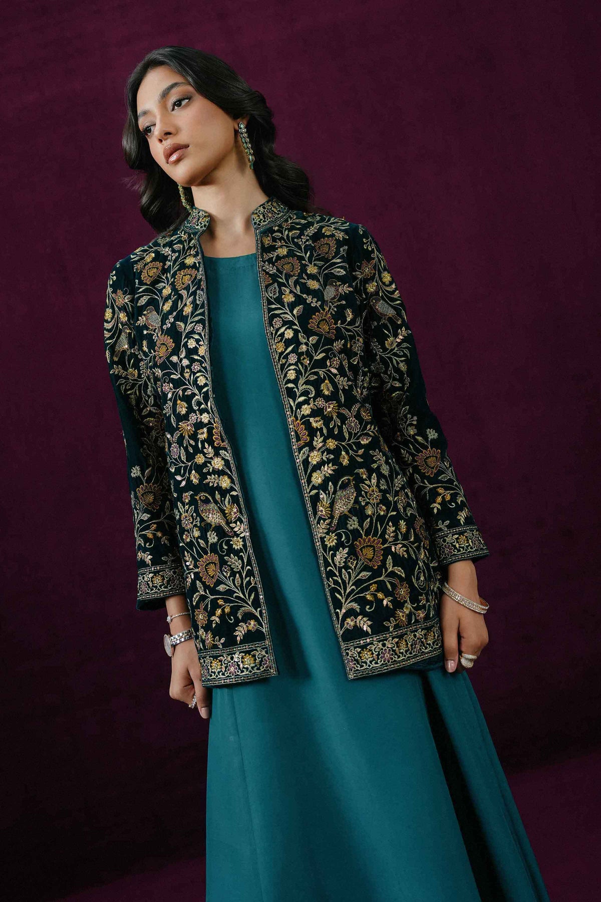 Blue 2-Piece Embroidered Suit in Velvet ready-to-wear