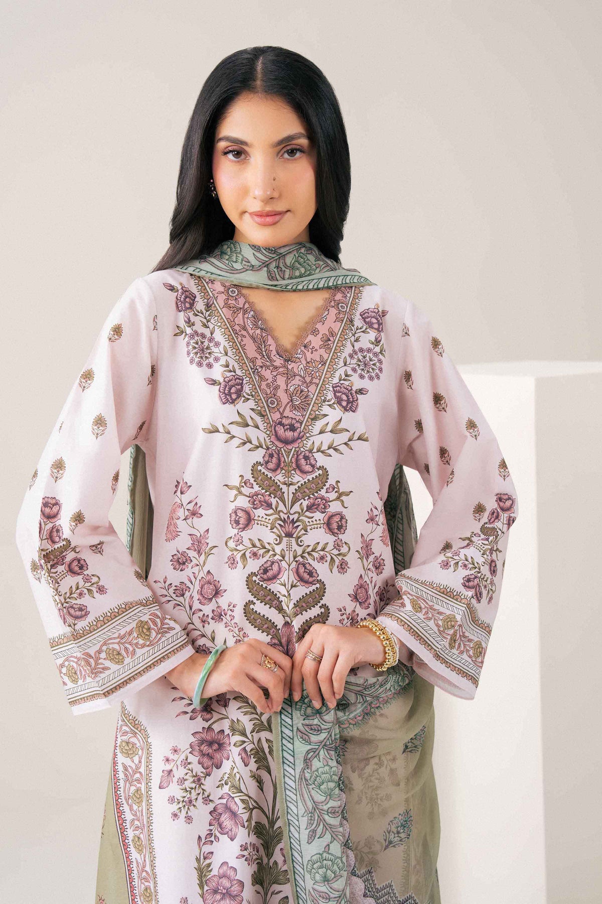 Pink 2-Piece Printed Suit in Cambric ready-to-wear