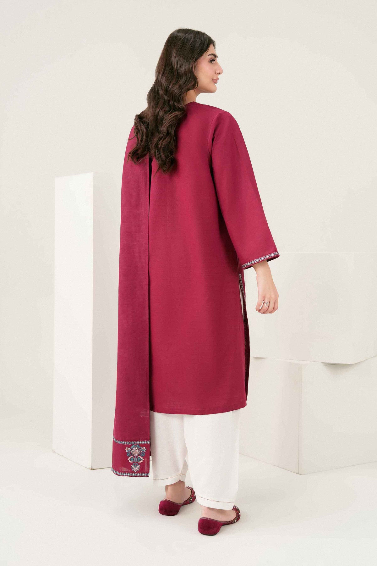 2-Piece Embroidered Suit in Karandi ready-to-wear