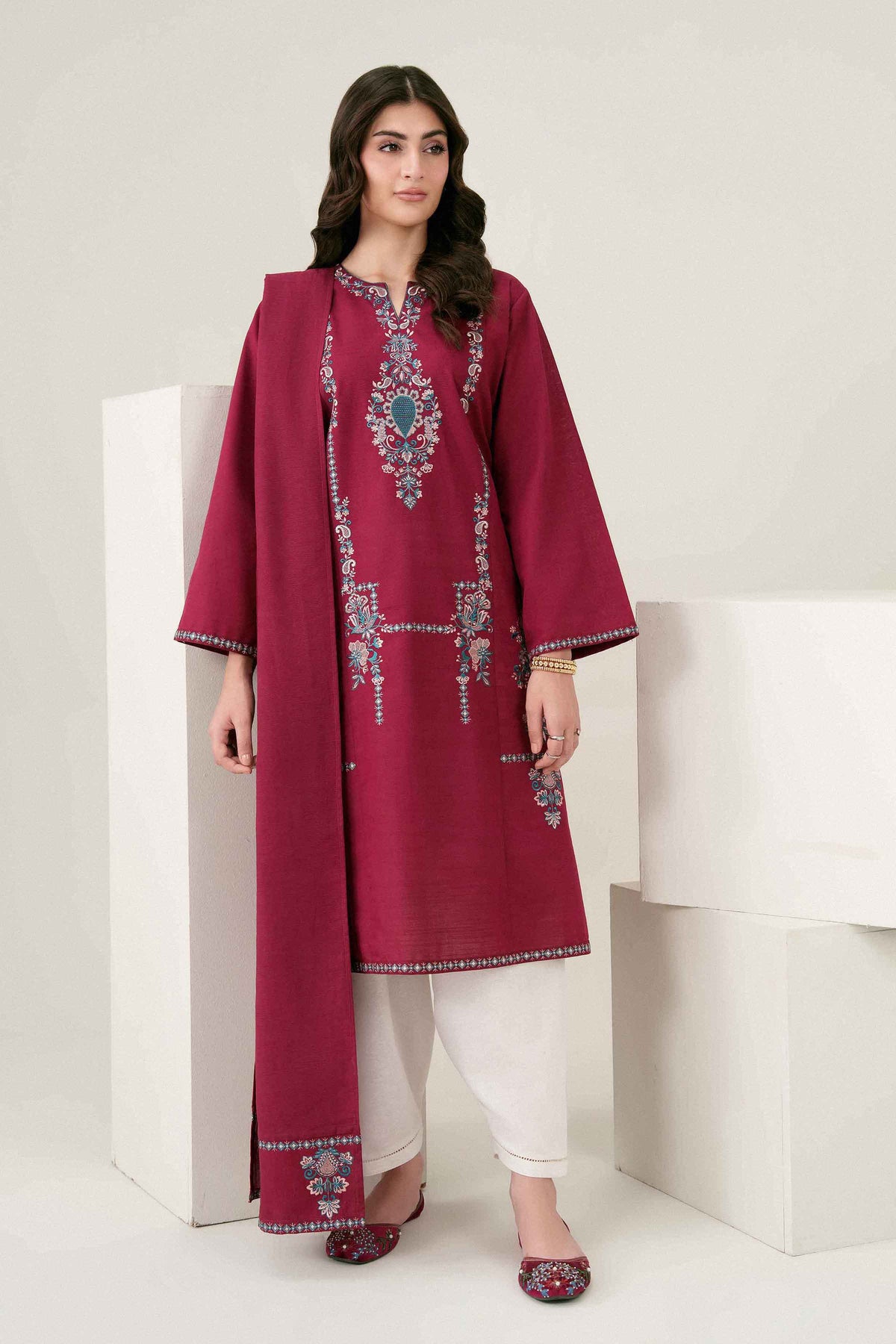 2-Piece Embroidered Suit in Karandi ready-to-wear
