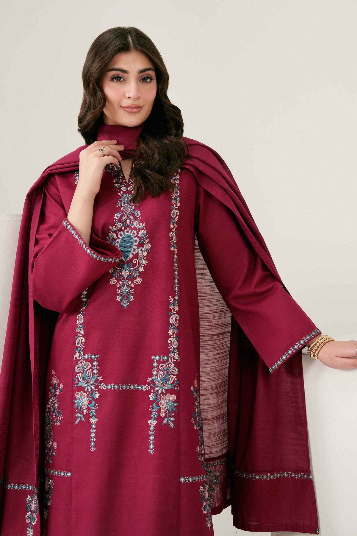 2-Piece Embroidered Suit in Karandi ready-to-wear