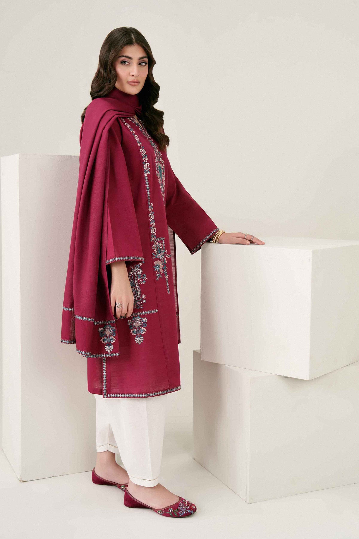 2-Piece Embroidered Suit in Karandi ready-to-wear