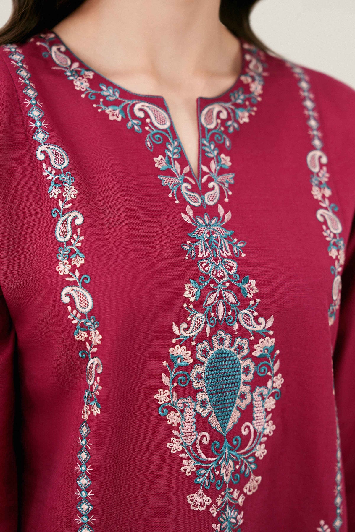 2-Piece Embroidered Suit in Karandi ready-to-wear