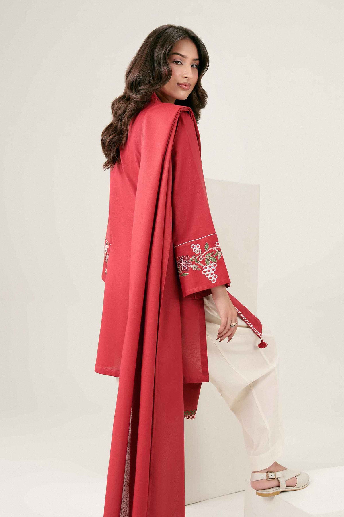 2-Piece Embroidered Suit in Karandi ready-to-wear