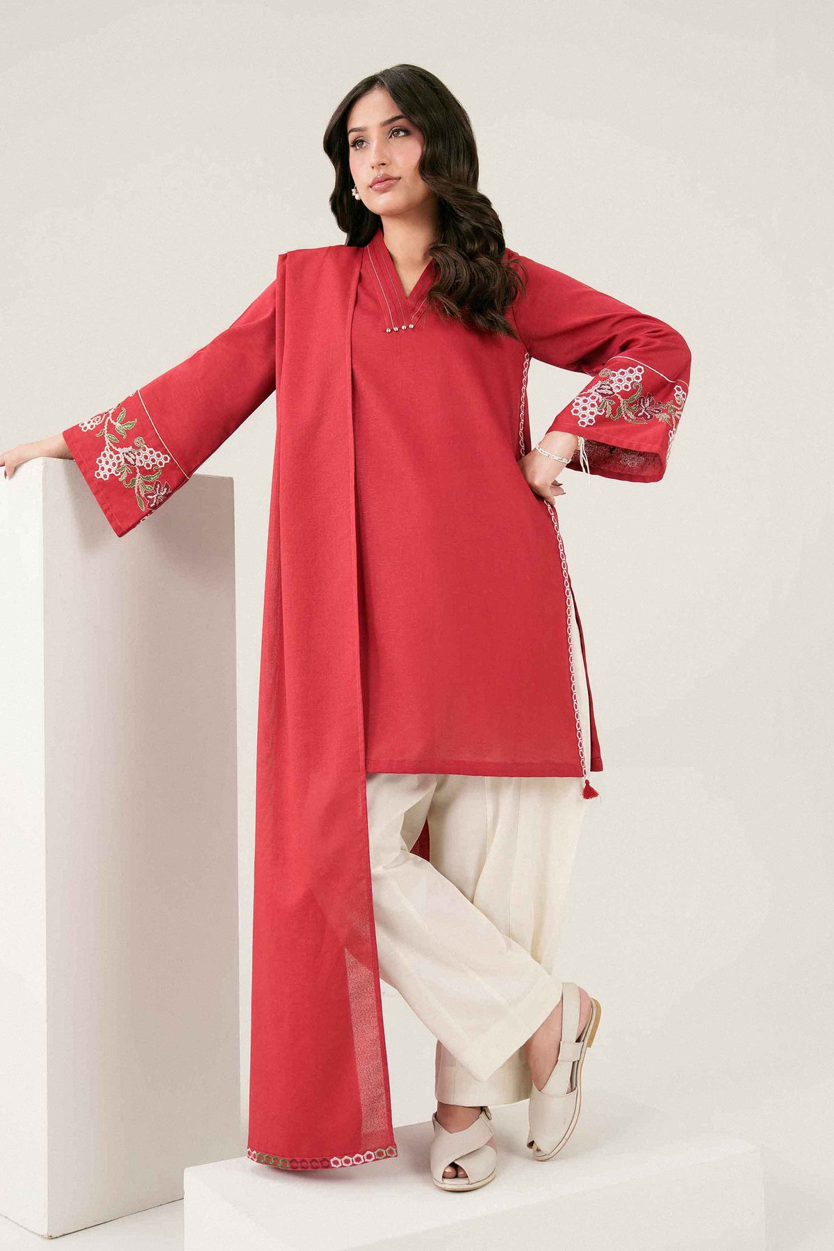 2-Piece Embroidered Suit in Karandi ready-to-wear