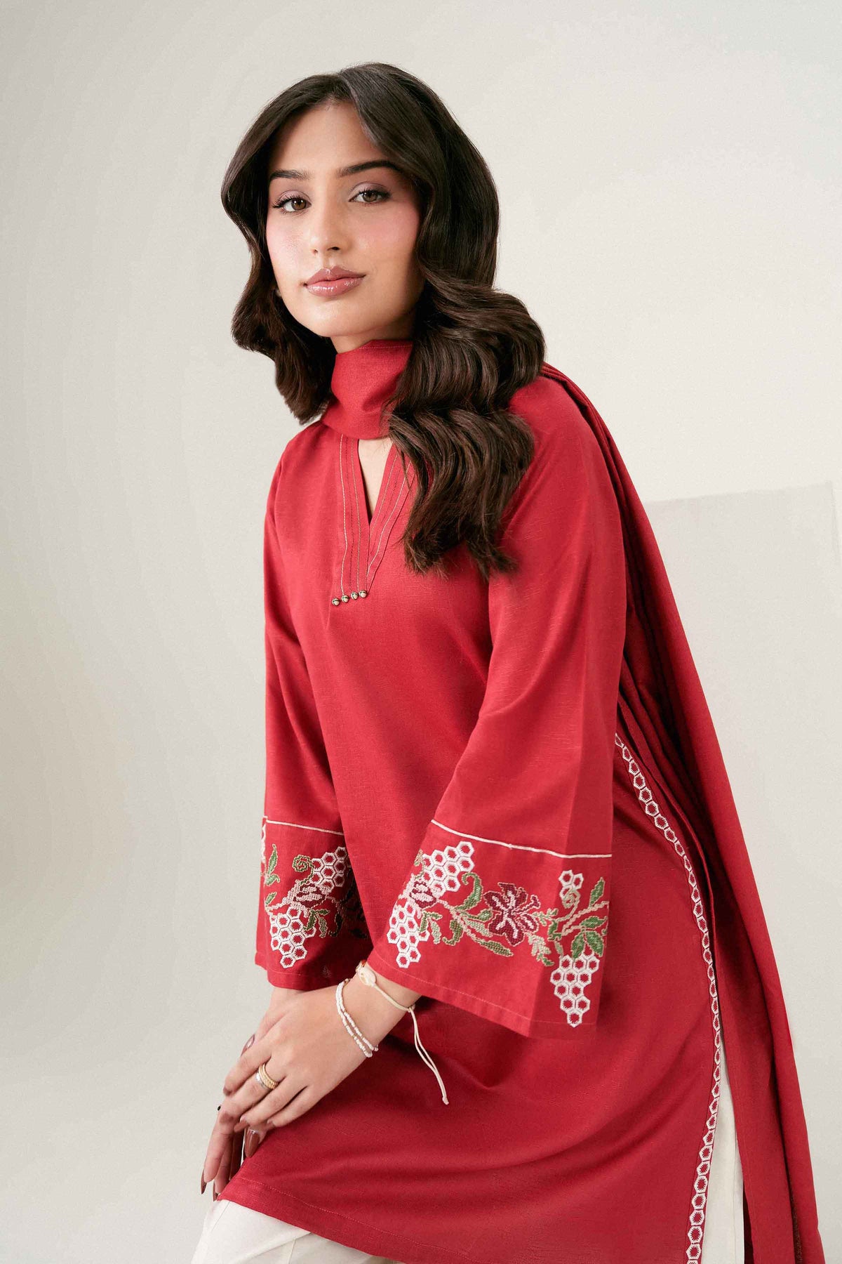 2-Piece Embroidered Suit in Karandi ready-to-wear