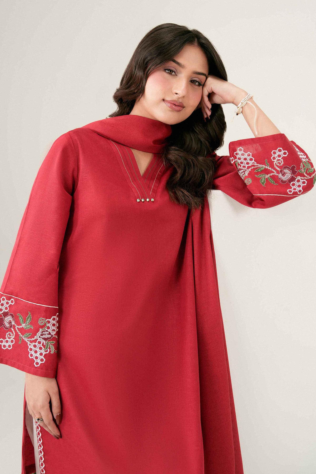 2-Piece Embroidered Suit in Karandi ready-to-wear