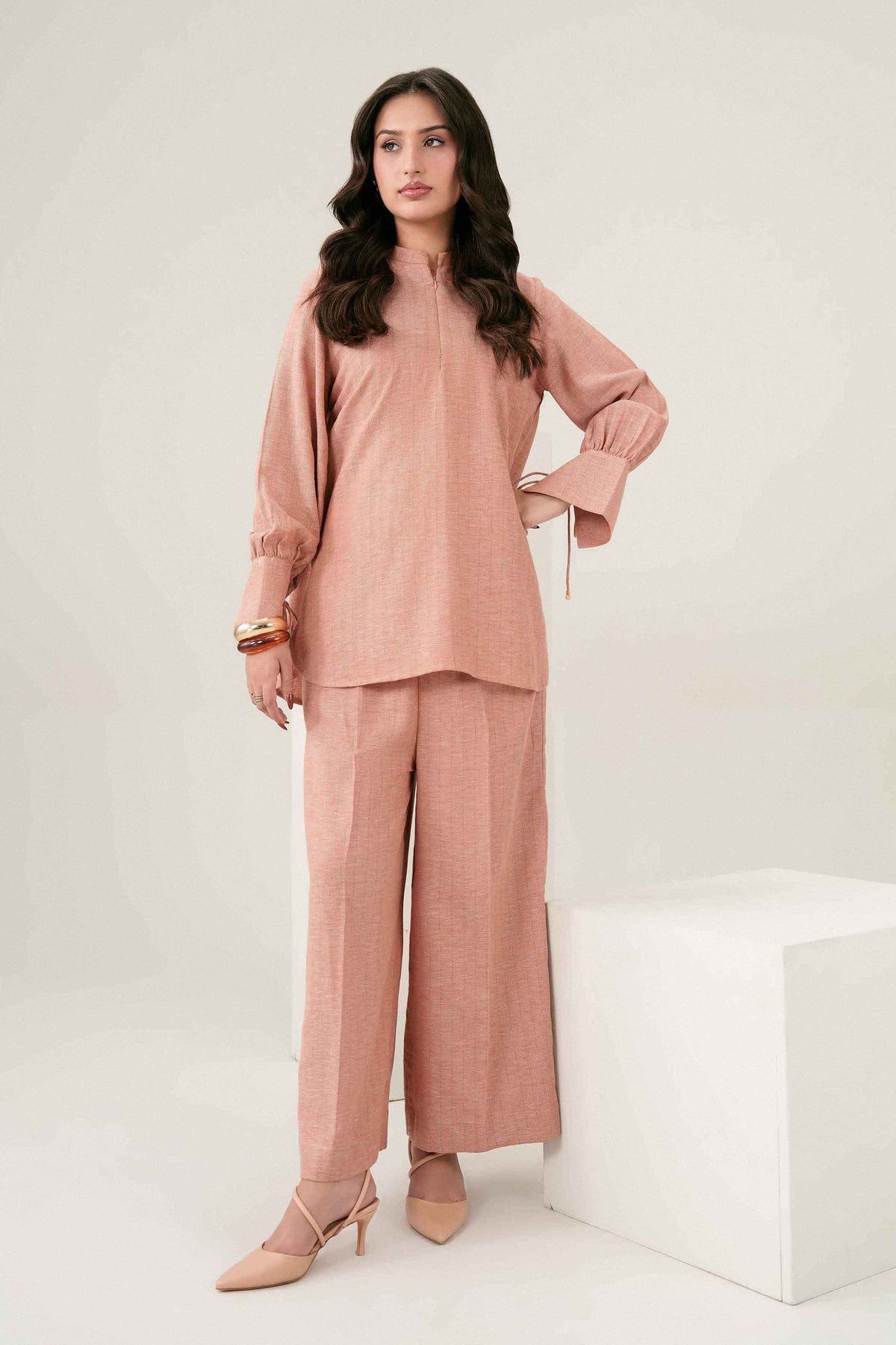 Pink 2-Piece Solid Suit in Yarn Dyed ready-to-wear