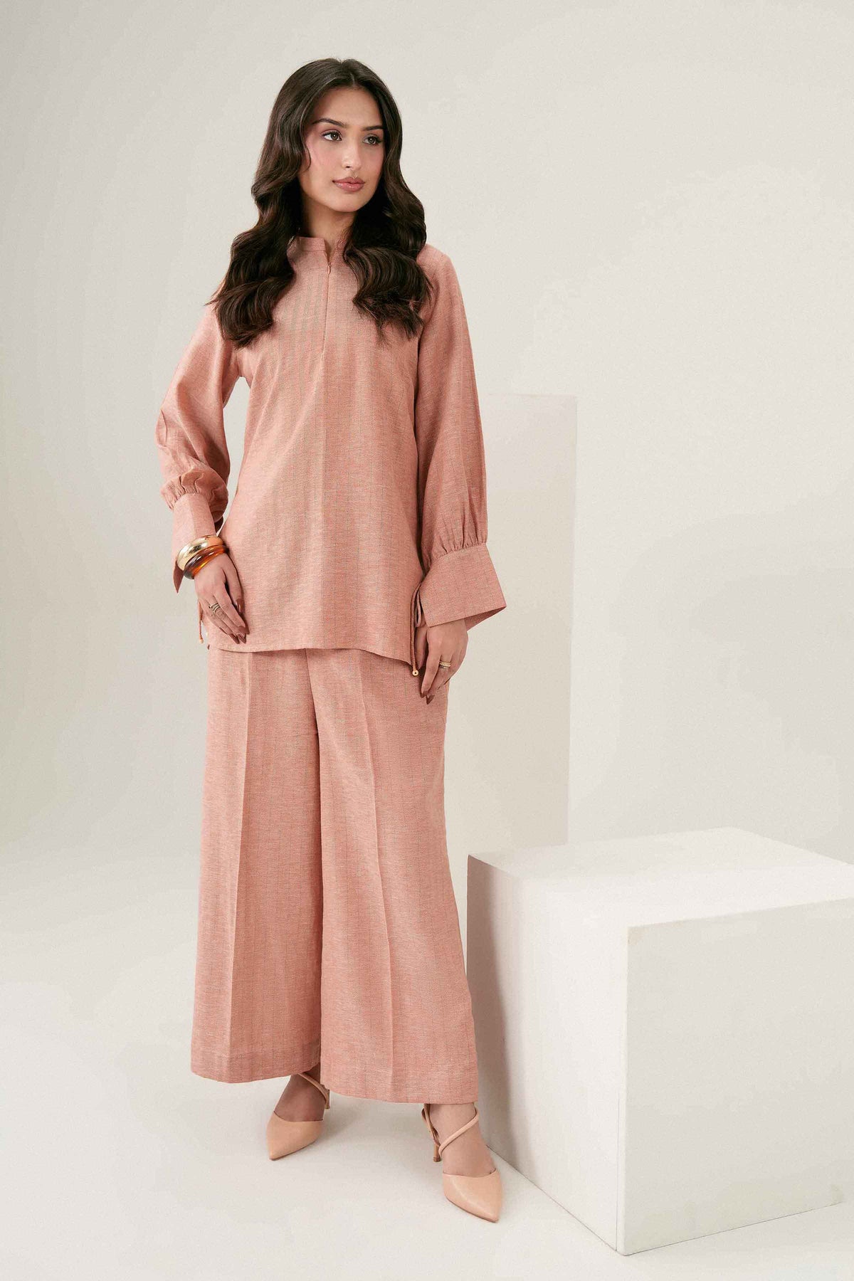 Pink 2-Piece Solid Suit in Yarn Dyed ready-to-wear