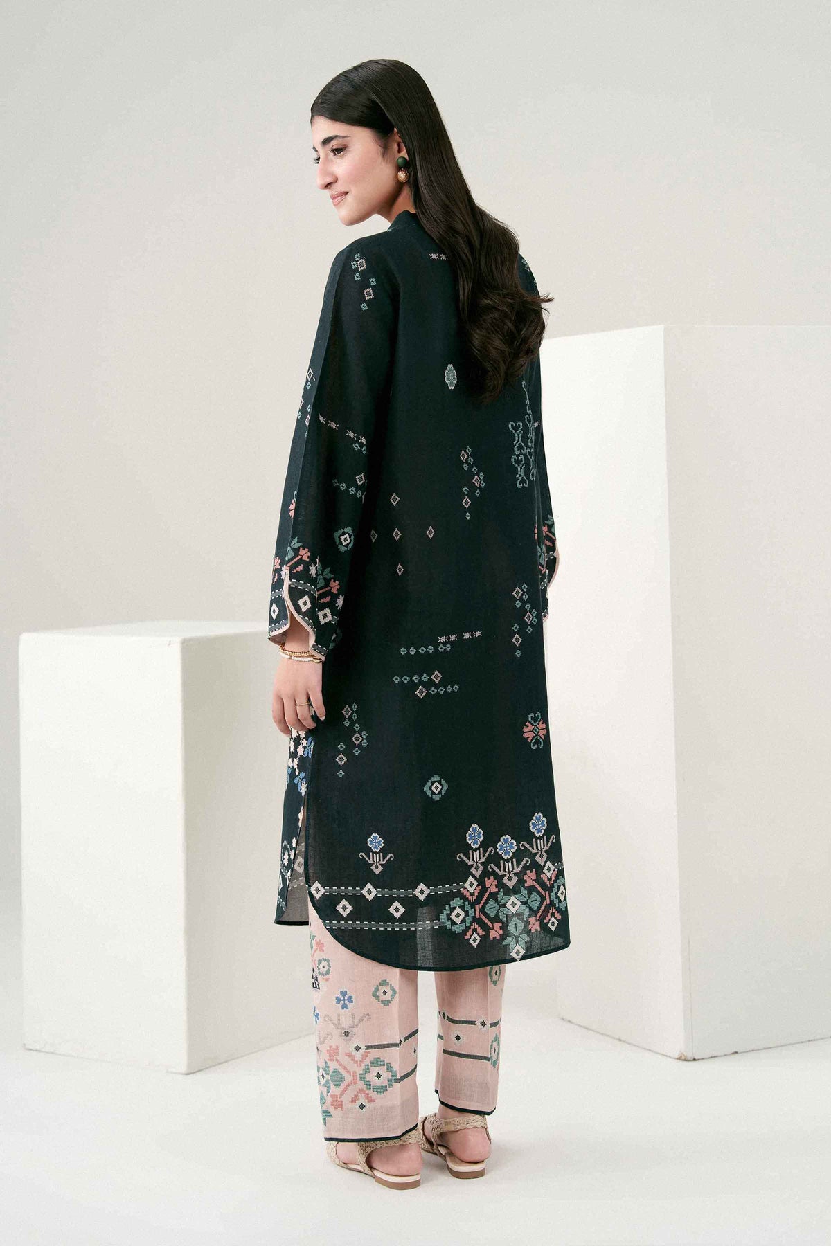 Black 2-Piece Printed Suit in Khaddar ready-to-wear