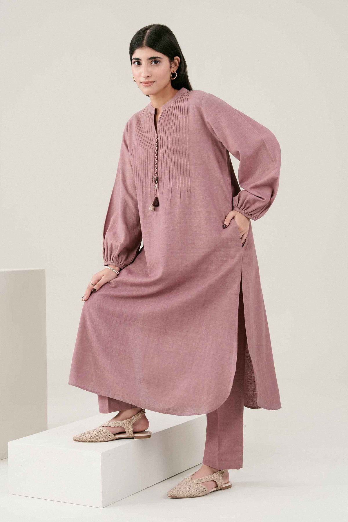 Pink 2-Piece Solid Suit in Jacquard ready-to-wear