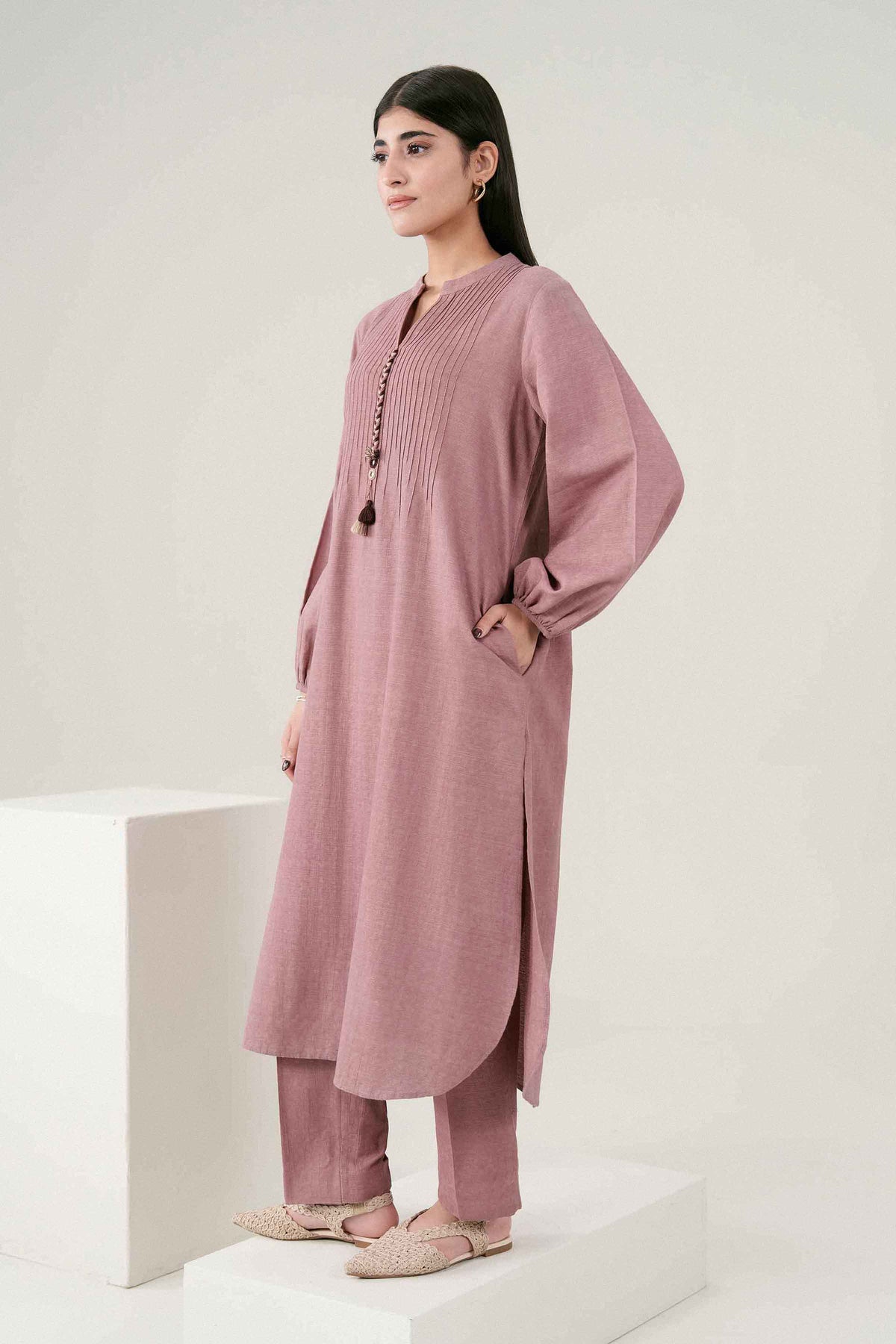 Pink 2-Piece Solid Suit in Jacquard ready-to-wear