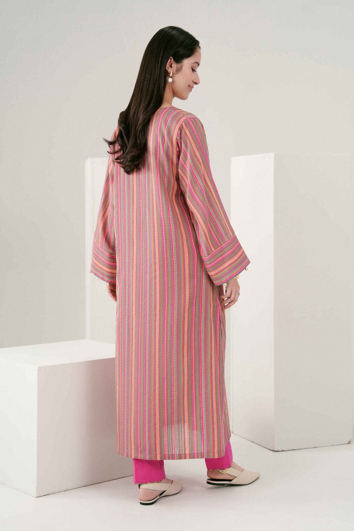 Pink 2-Piece Printed Suit in Rangoli Chevron Stripes ready-to-wear