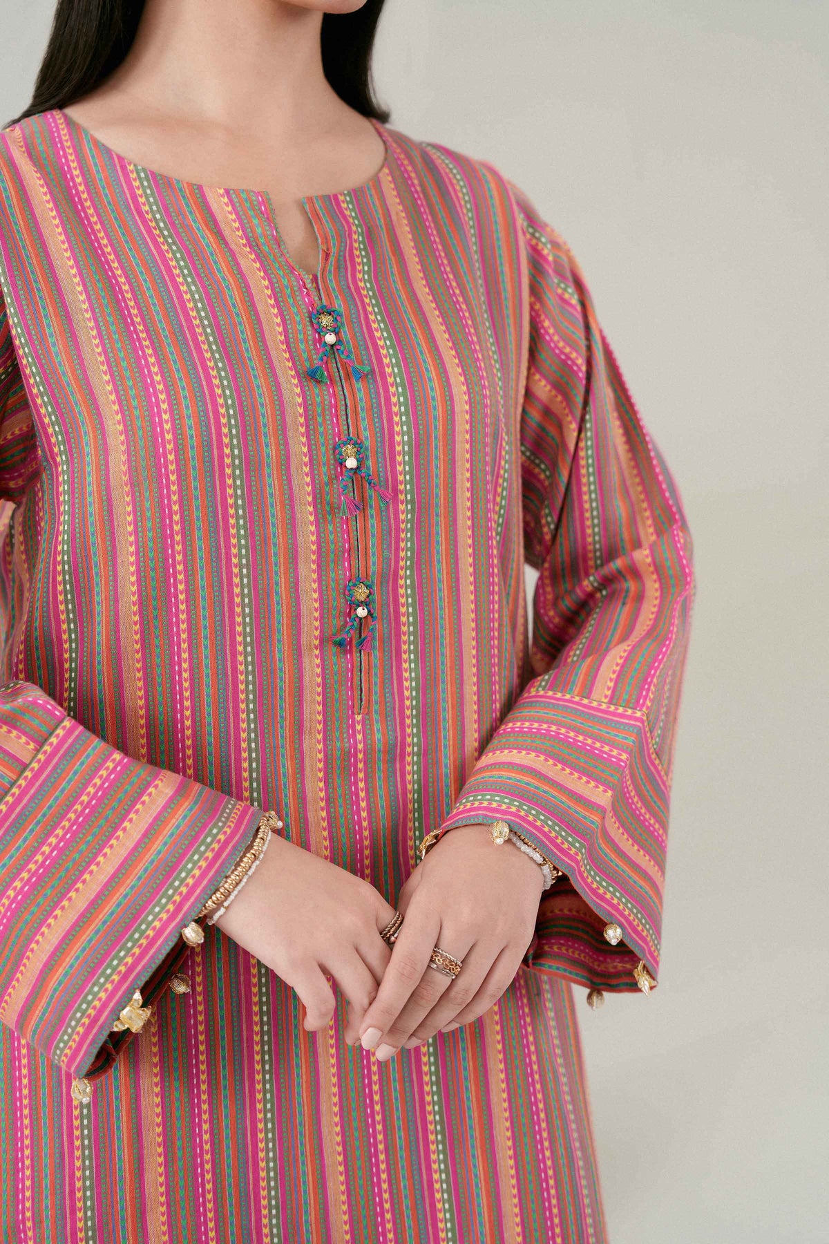 Pink 2-Piece Printed Suit in Rangoli Chevron Stripes ready-to-wear