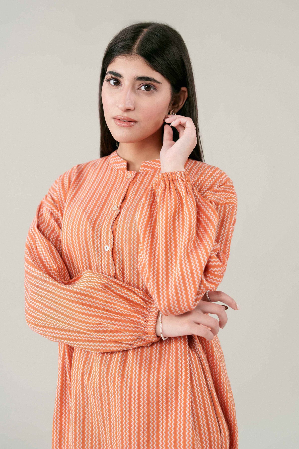 Orange 2-Piece Printed Suit in Yarn Dyed ready-to-wear