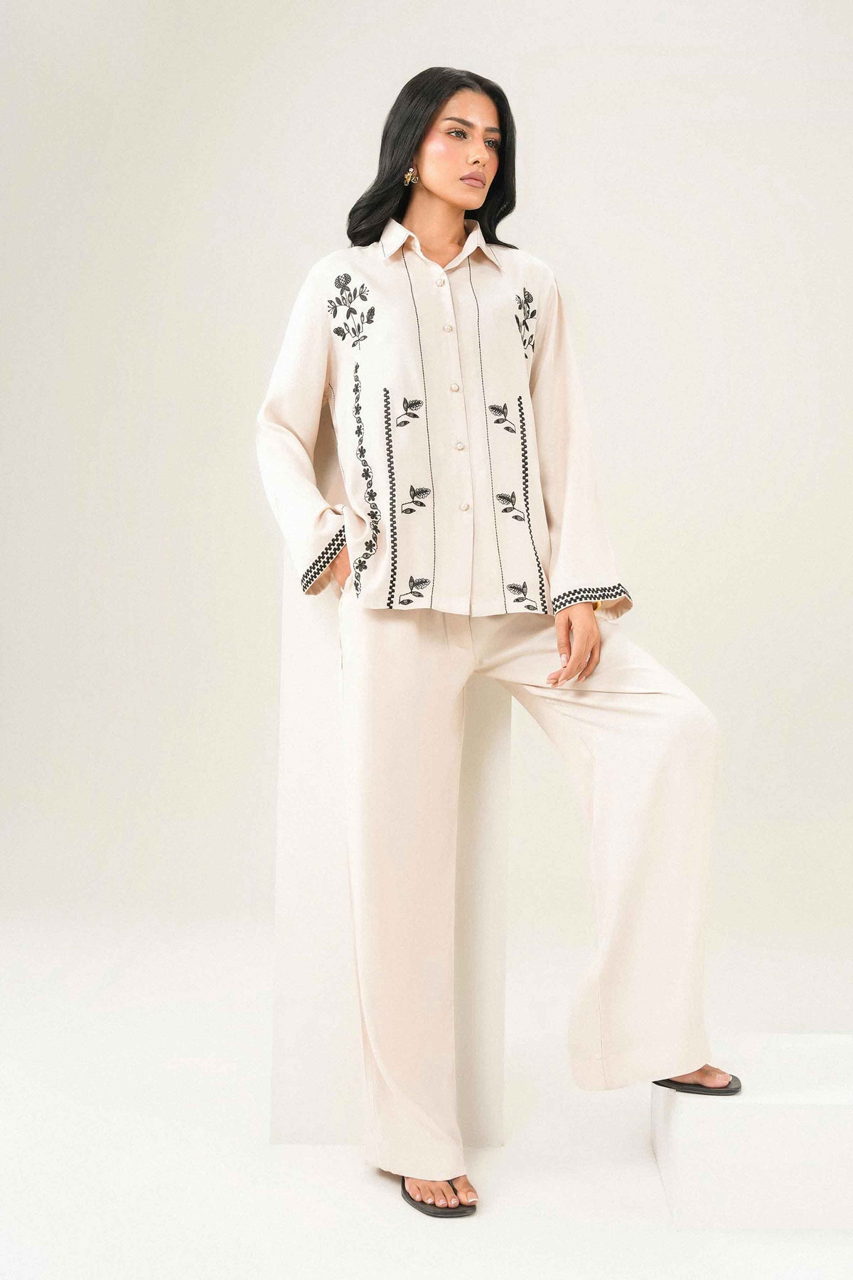 Off White 2-Piece Embroidered Suit in Imported ready-to-wear