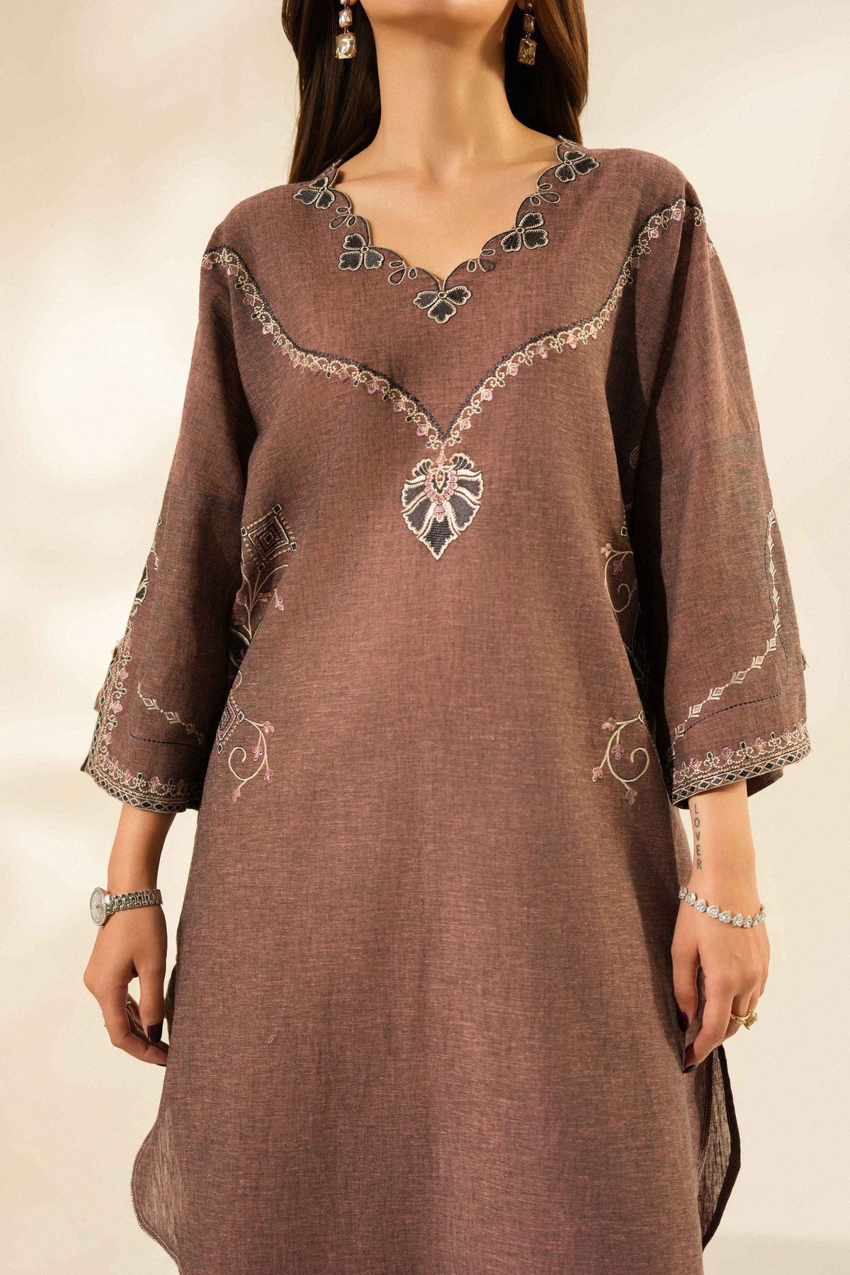 Purple 2-Piece Embroidered Suit in Linen ready-to-wear