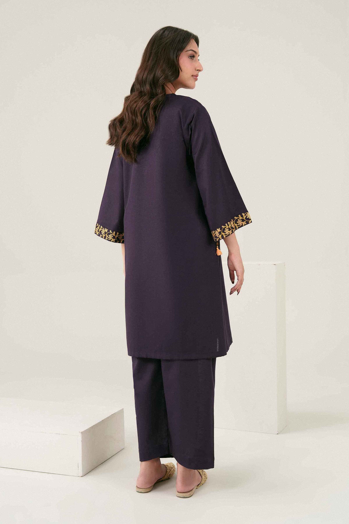 Purple 2-Piece Embroidered Suit in Karandi ready-to-wear