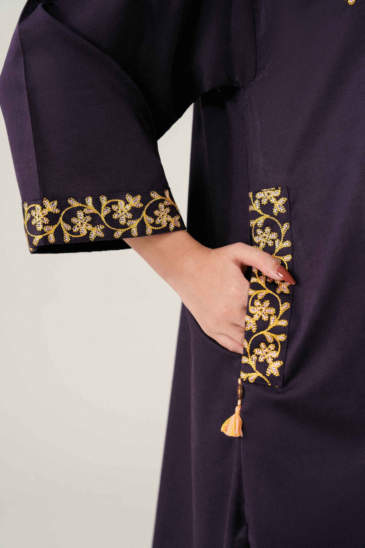 Purple 2-Piece Embroidered Suit in Karandi ready-to-wear