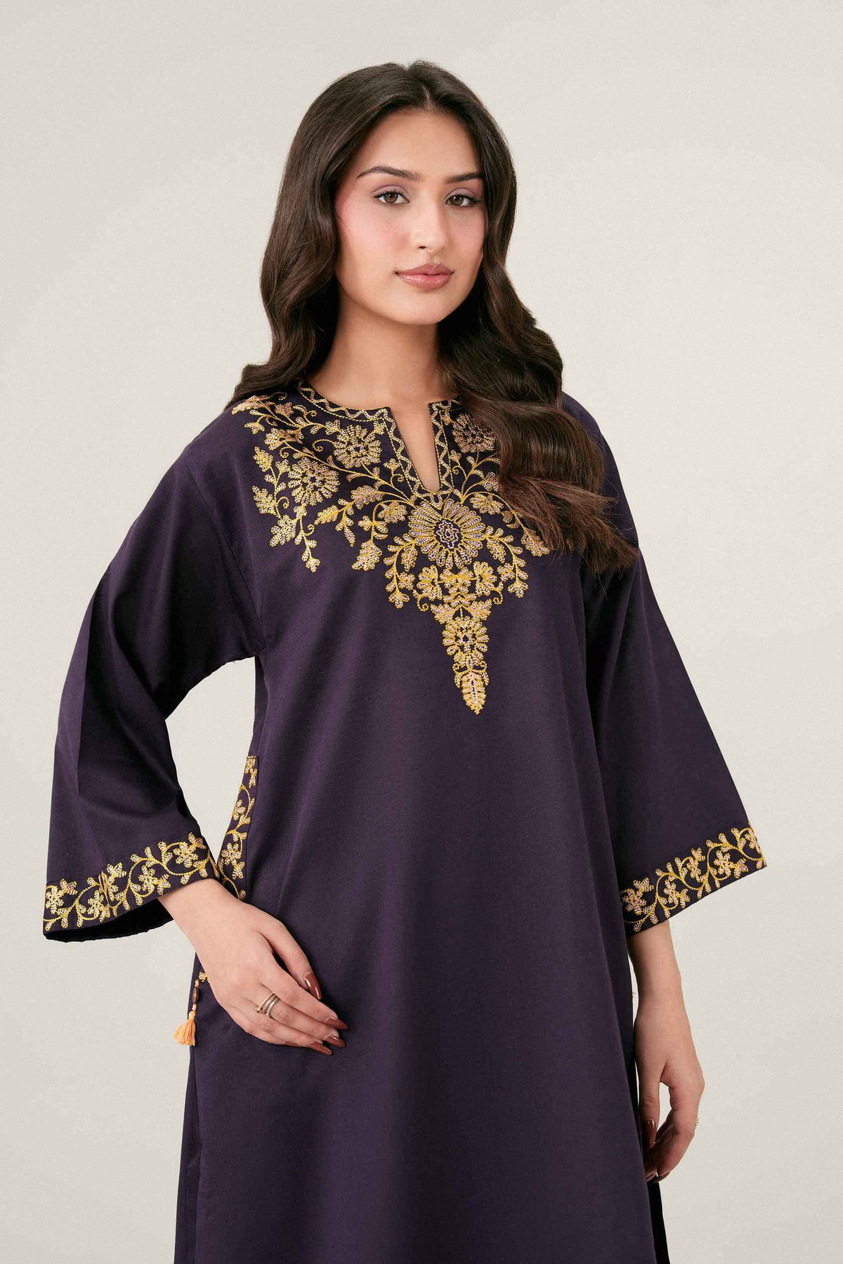 Purple 2-Piece Embroidered Suit in Karandi ready-to-wear